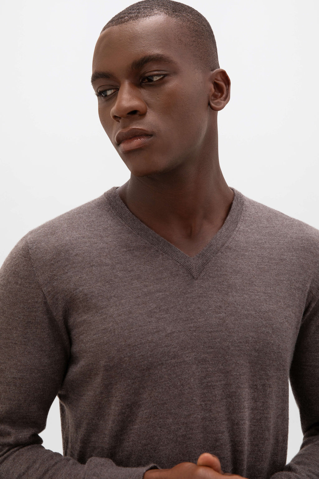 Superfine Cashmere V Neck Brown Jumper