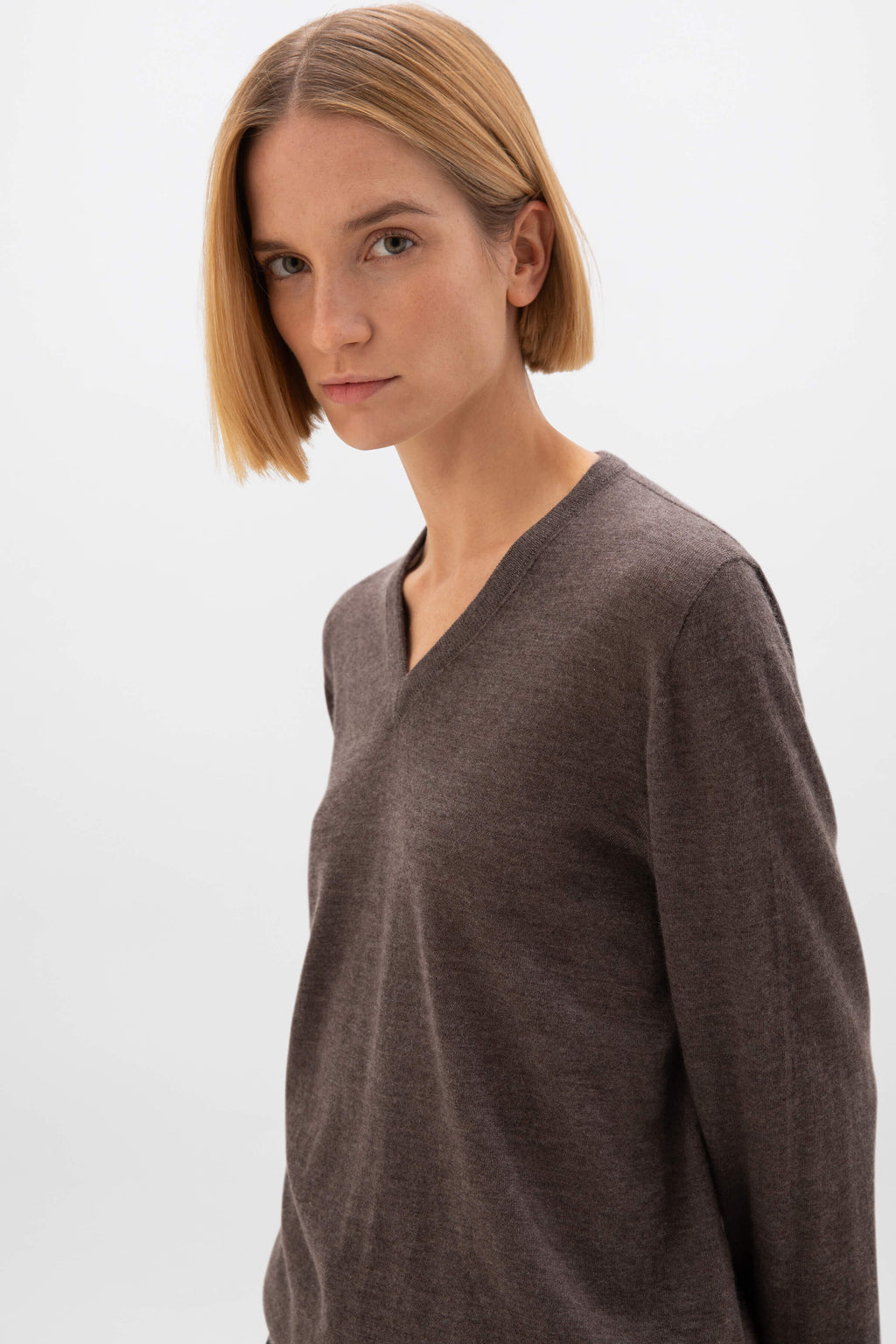 Superfine Cashmere V Neck Brown Jumper