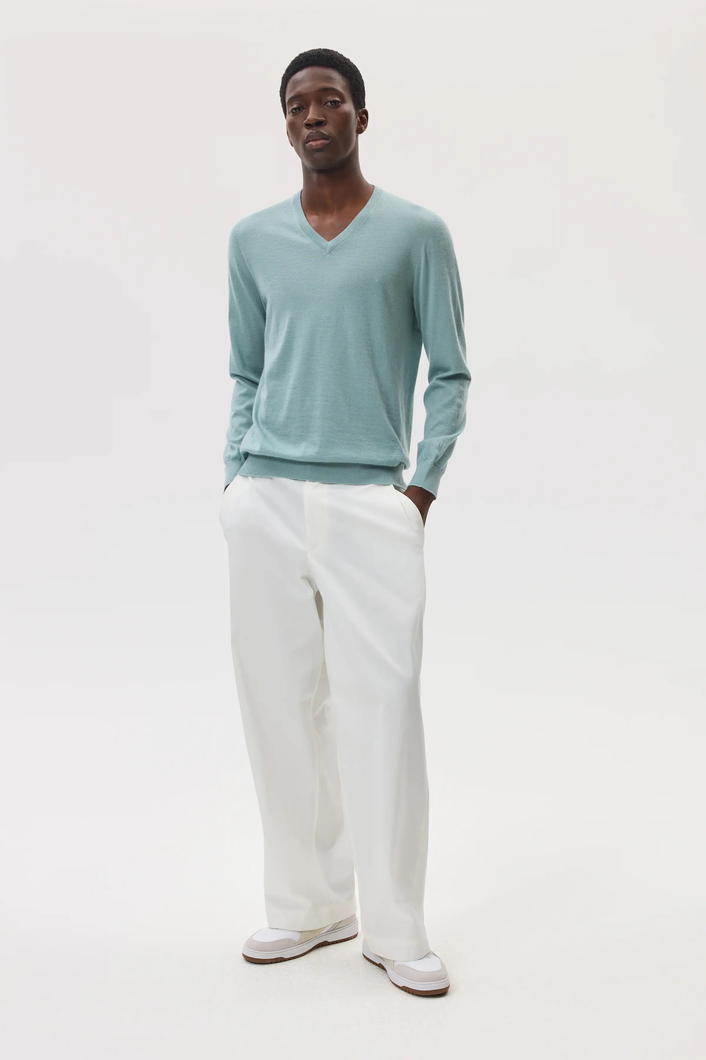 Superfine Cashmere Light Green V Neck Jumper