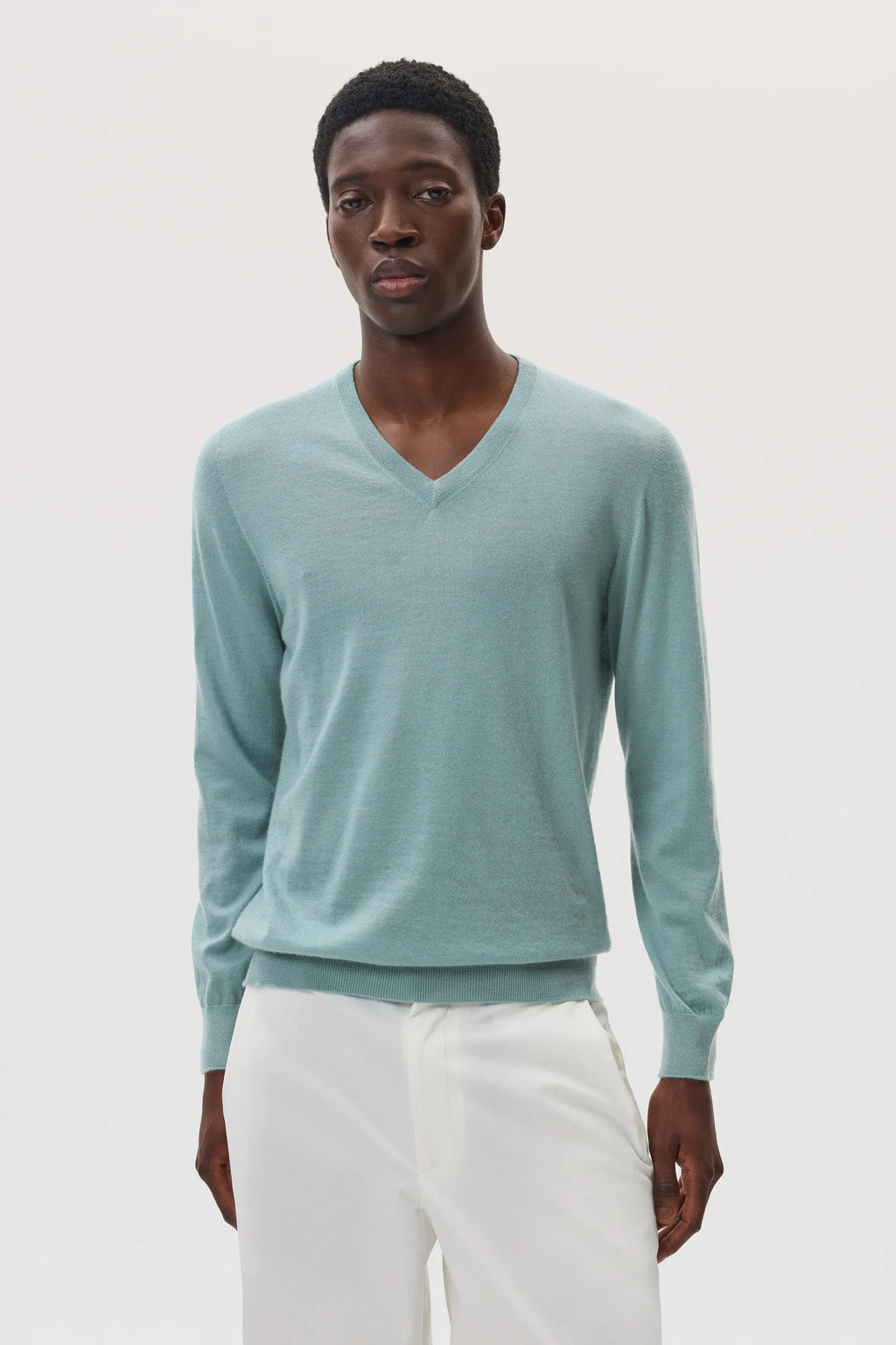 Superfine Cashmere Light Green V Neck Jumper
