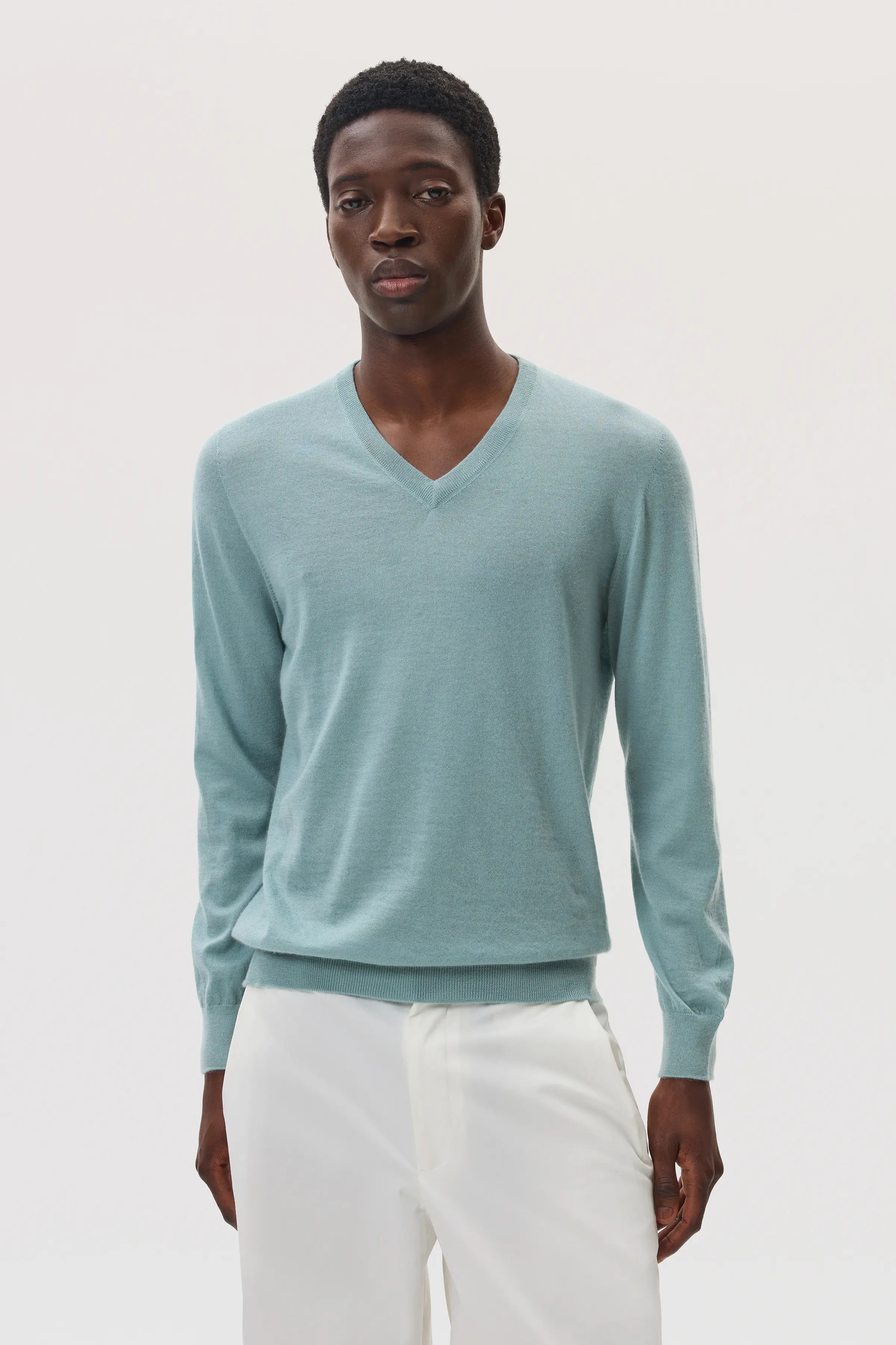 Superfine Cashmere Light Green V Neck Jumper