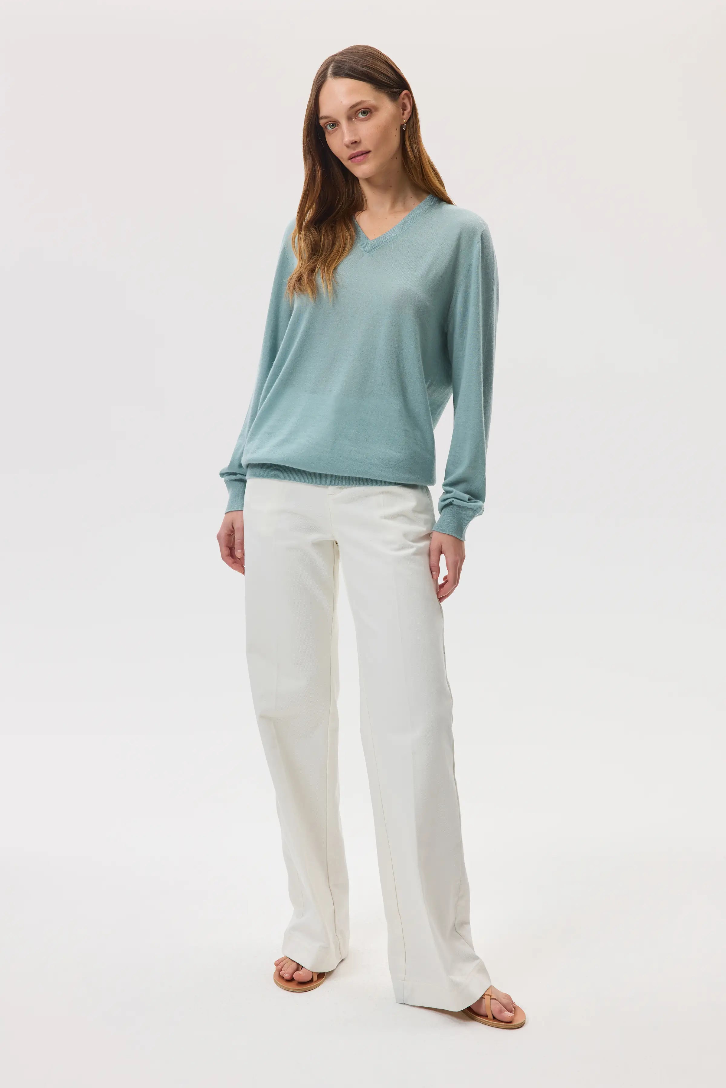 Superfine Cashmere Light Green V Neck Jumper