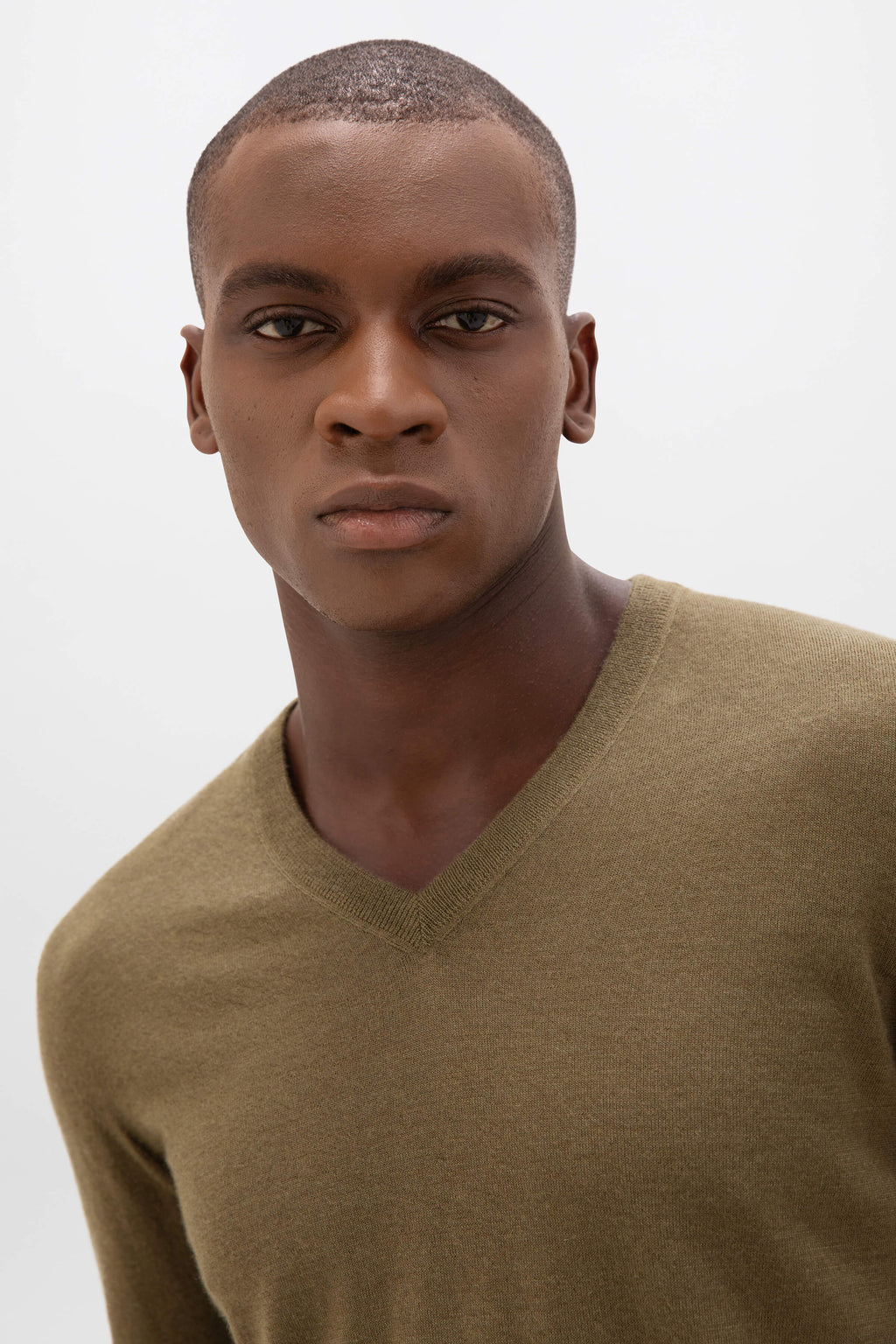 Superfine Cashmere V Neck Olive Green Jumper