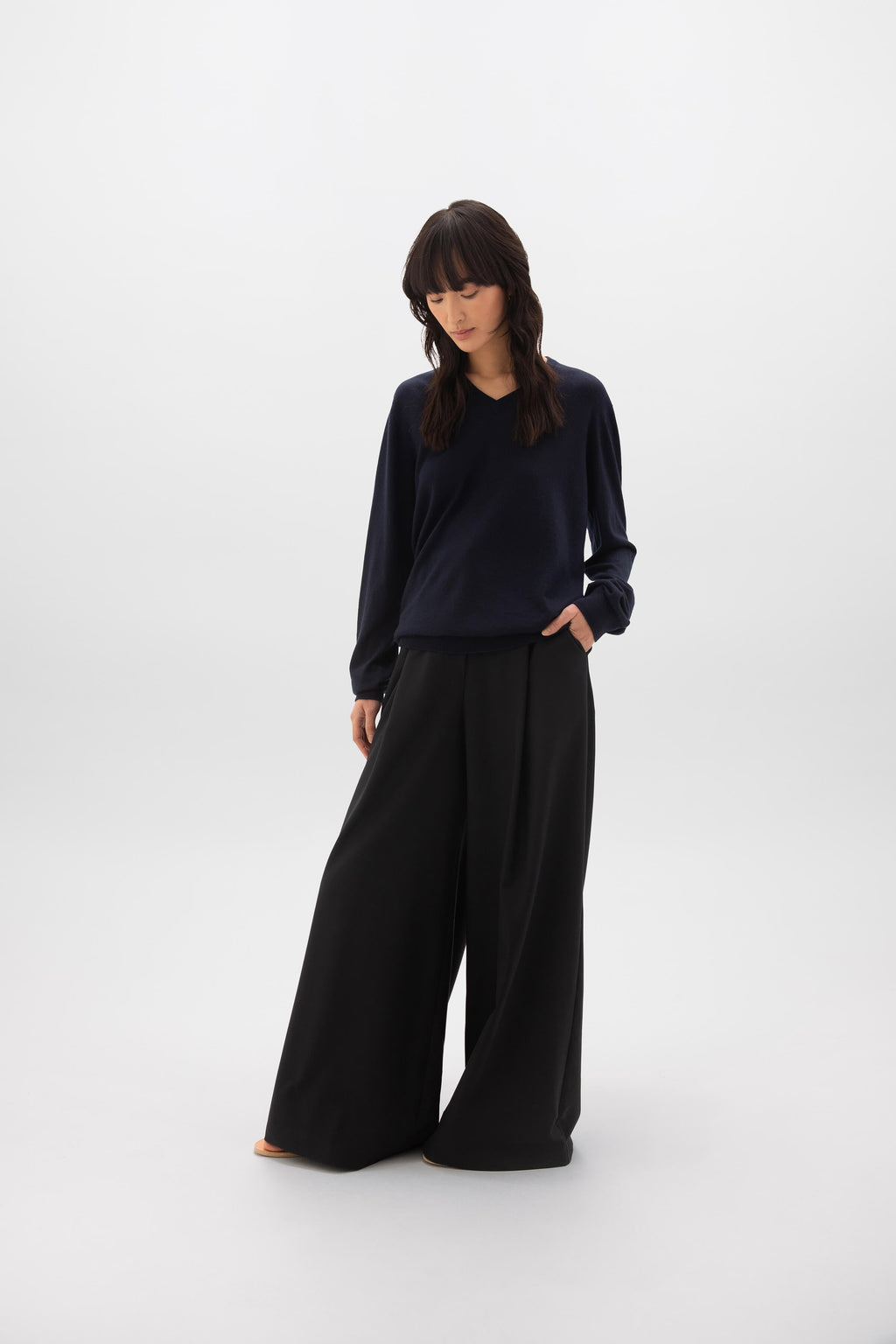 Superfine Cashmere Navy V Neck Jumper