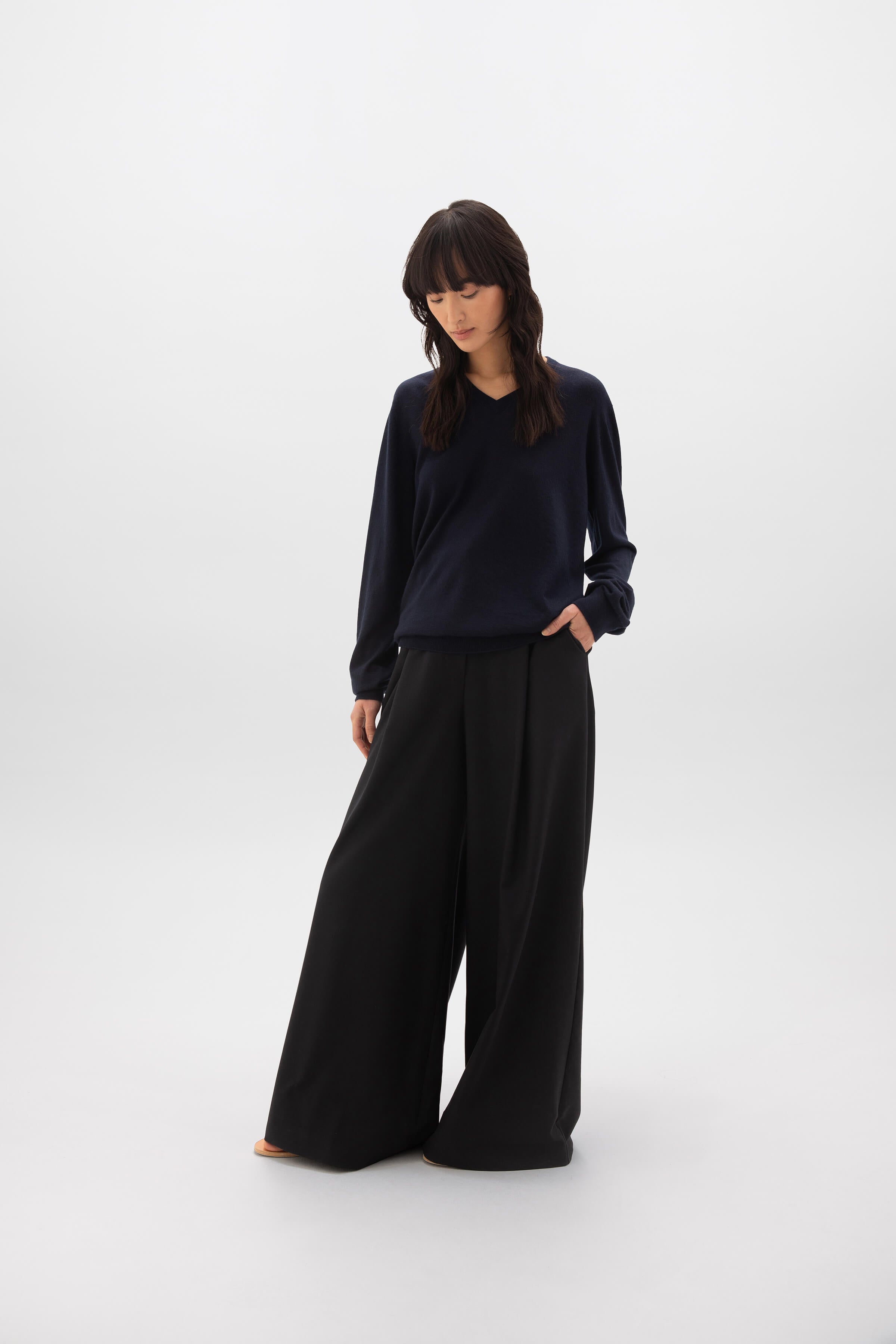 Superfine Cashmere Navy V Neck Jumper