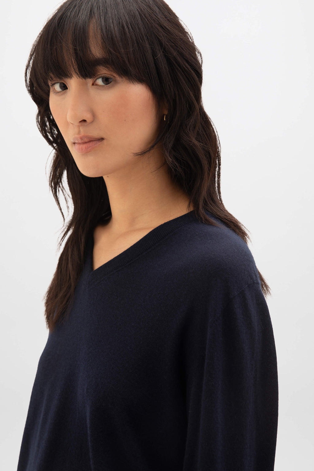 Superfine Cashmere Navy V Neck Jumper