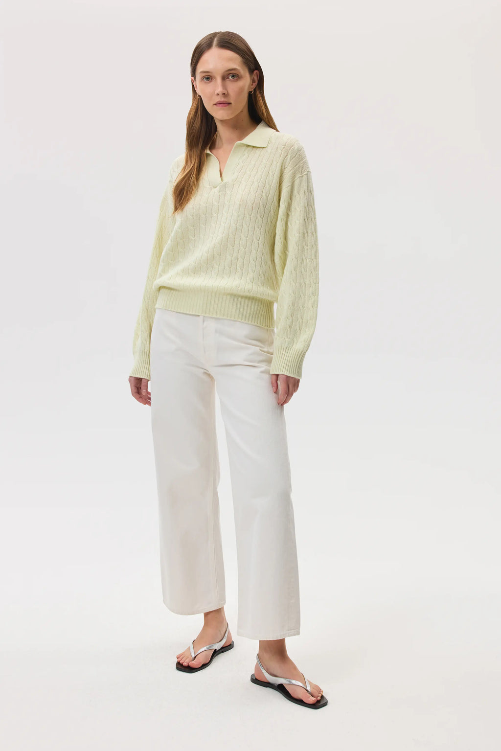 Cropped Cable Light Yellow Cashmere Jumper