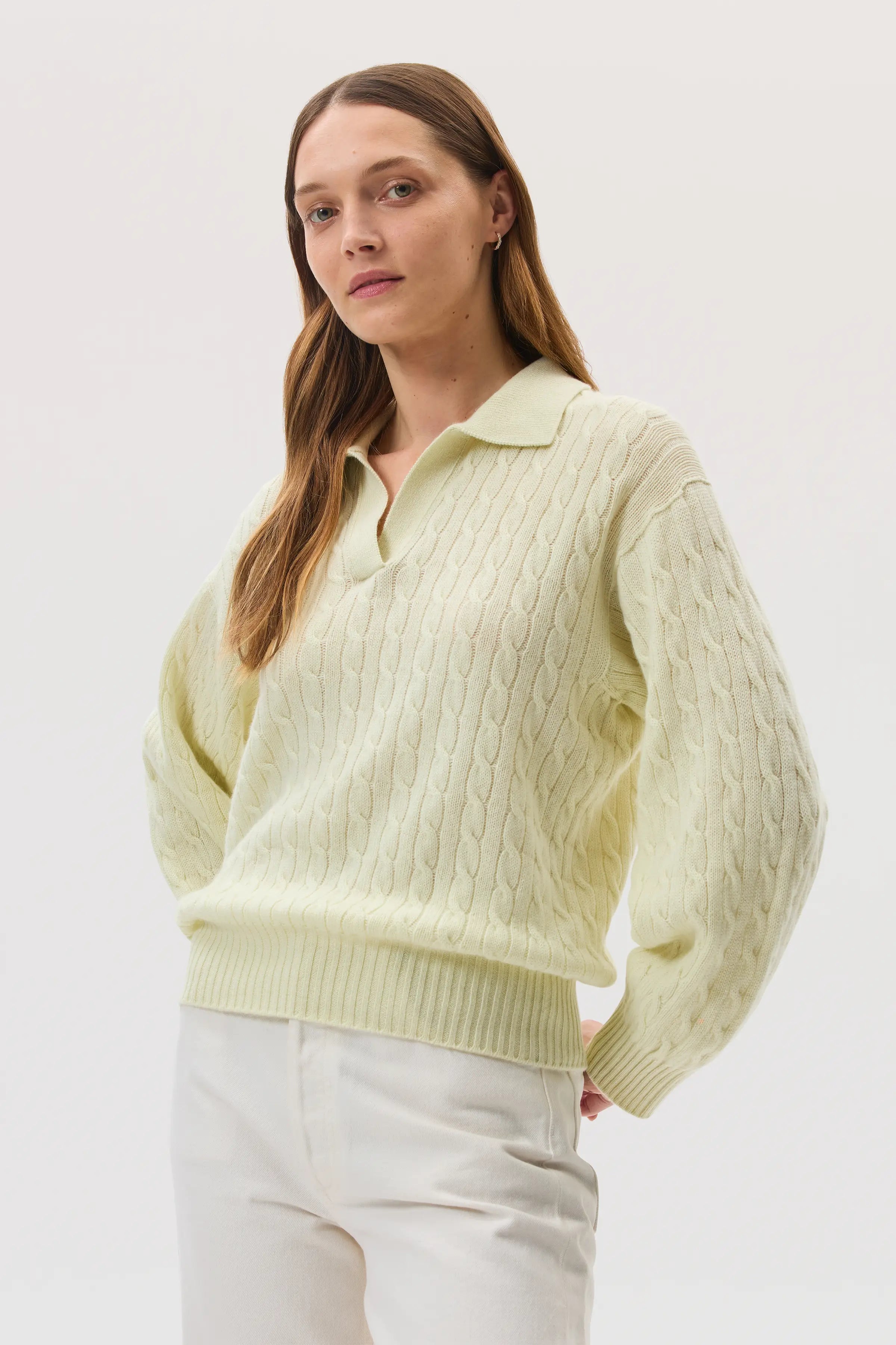 Cropped Cable Light Yellow Cashmere Jumper