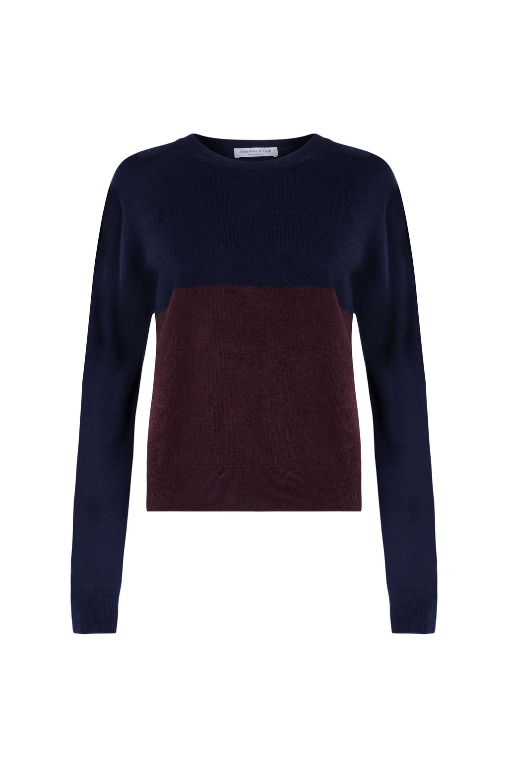 Colour Block Cropped Dark Brown Cashmere Sweater