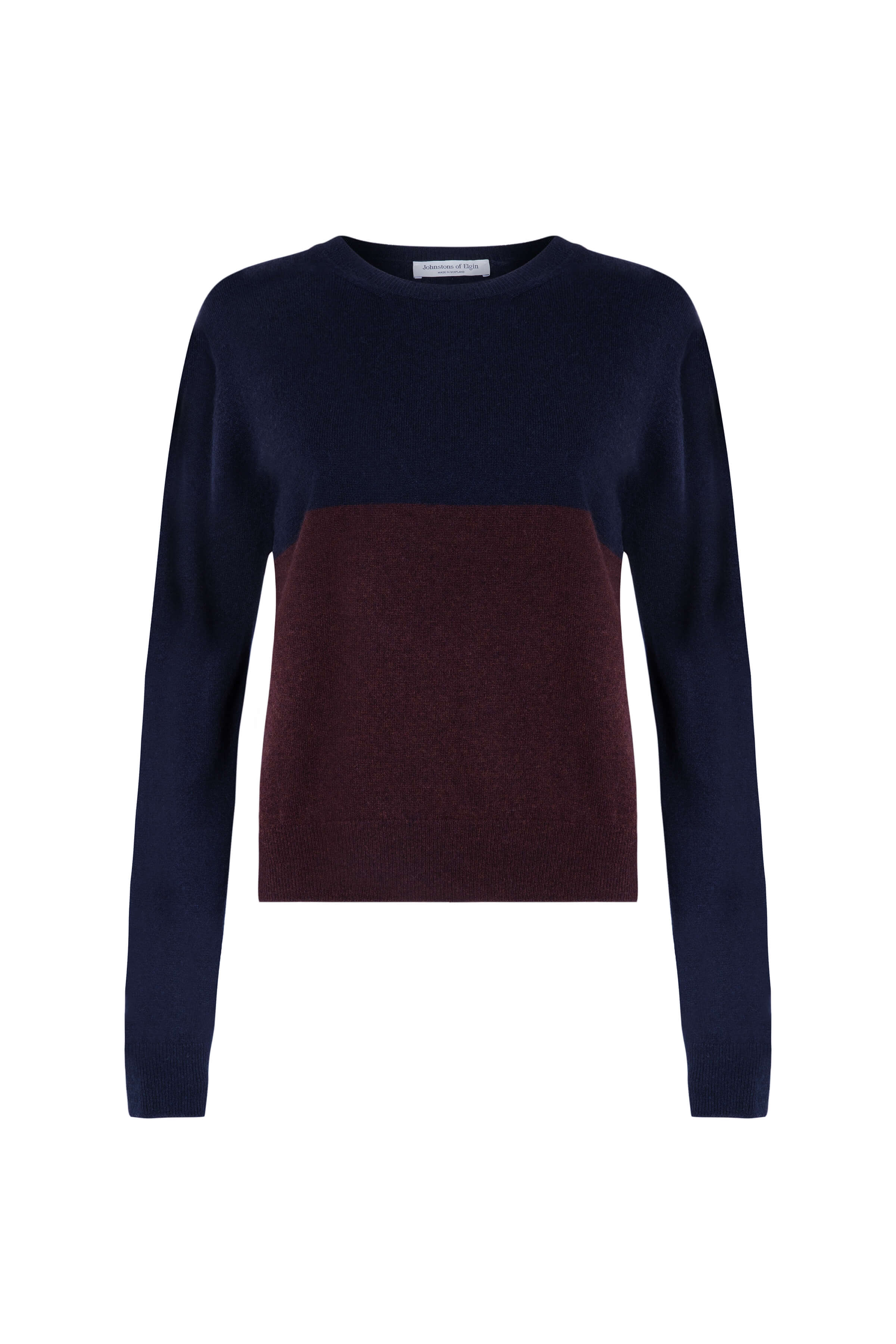 Colour Block Cropped Dark Brown Cashmere Sweater