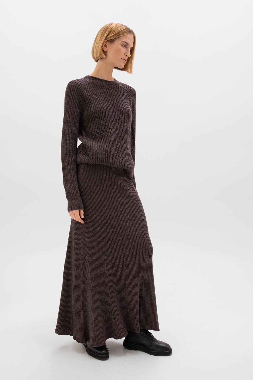 Ribbed Brown Marl Cashmere Skirt
