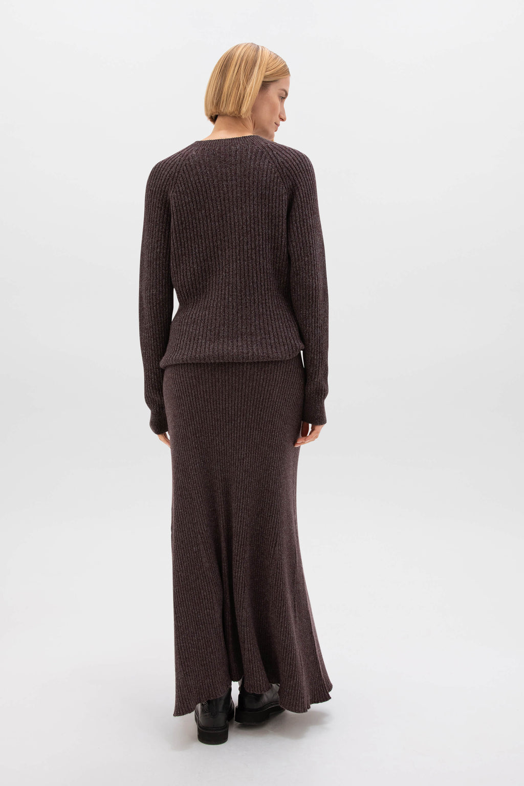 Ribbed Brown Marl Cashmere Skirt