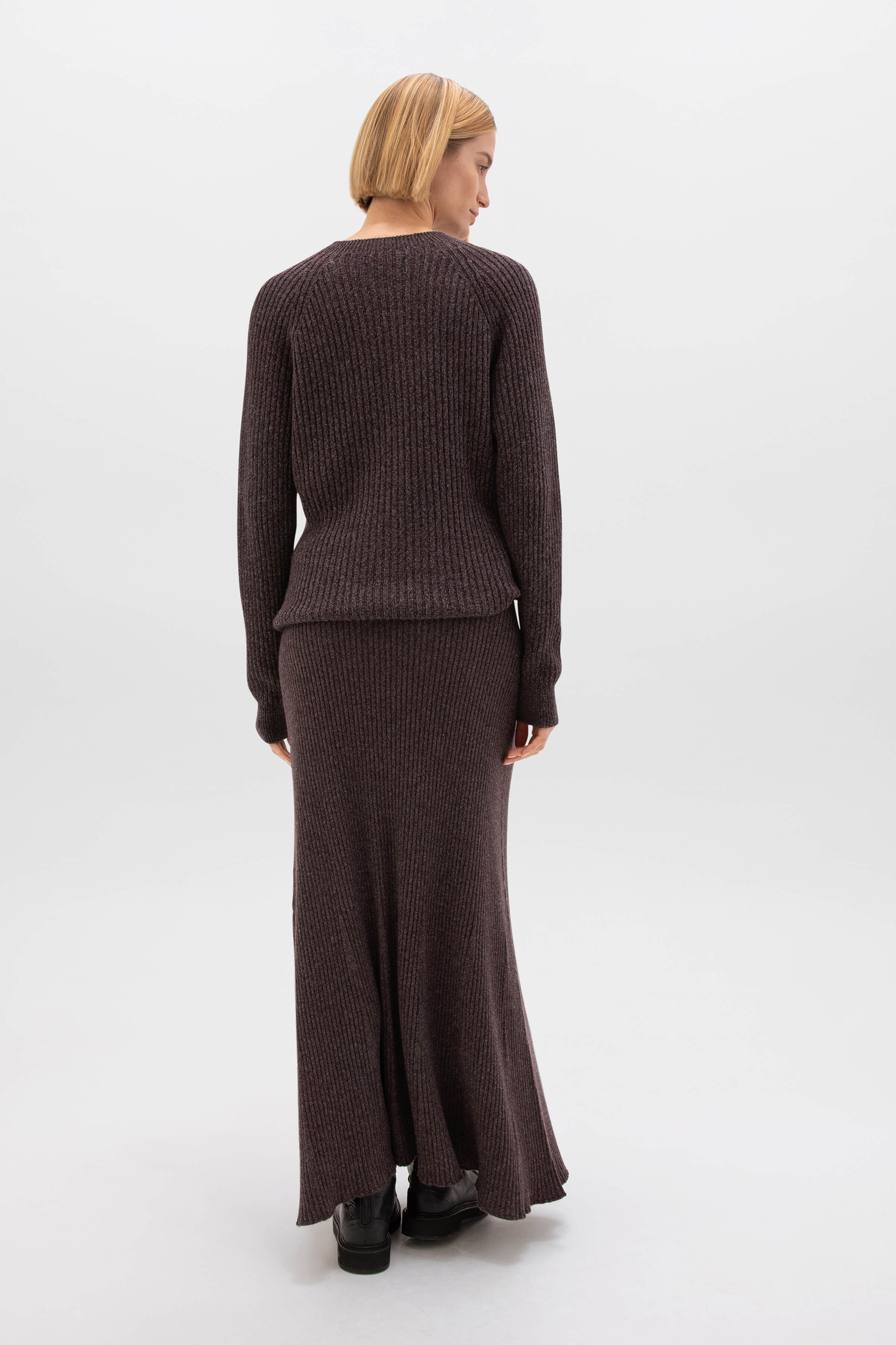 Ribbed Brown Marl Cashmere Skirt
