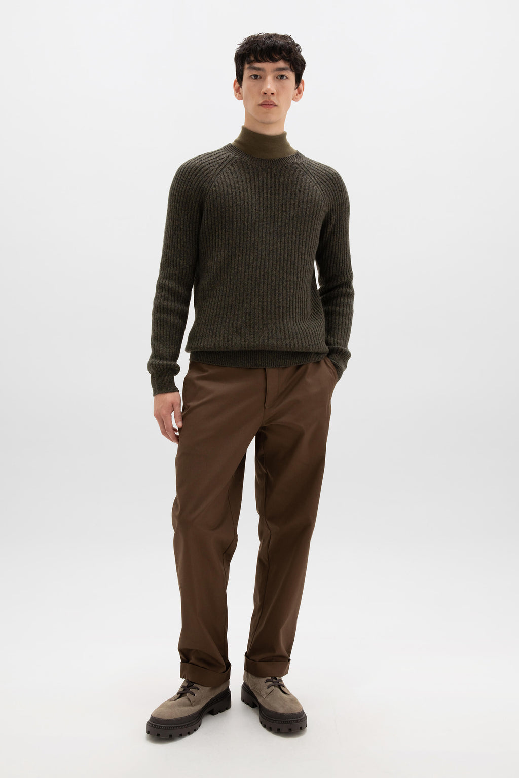 Ribbed Olive Green Cashmere Jumper