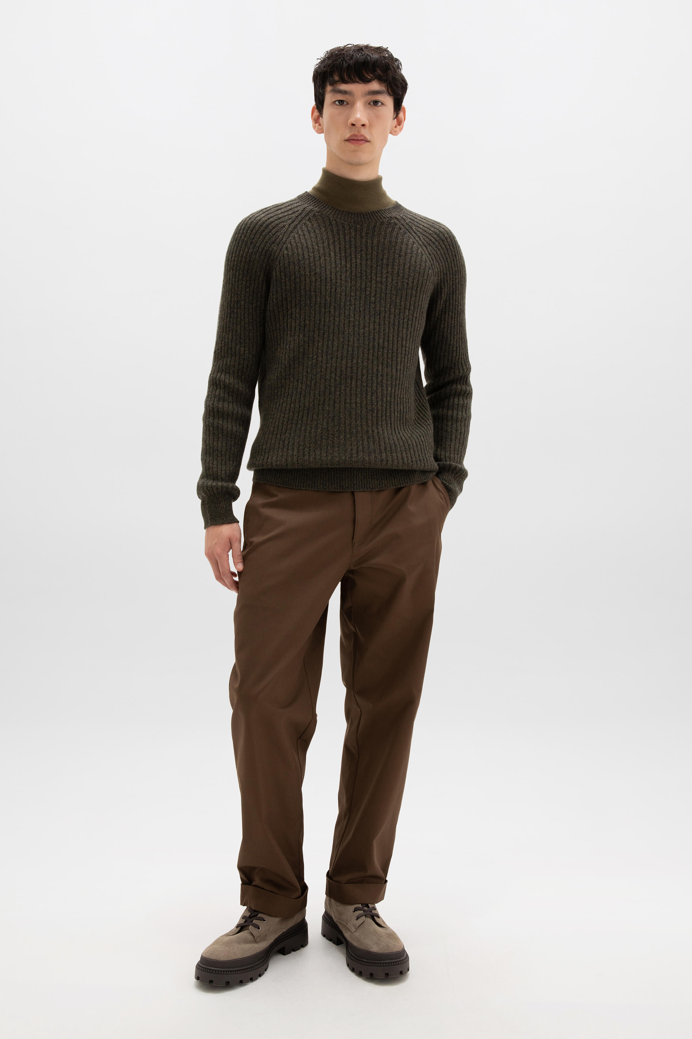 Ribbed Olive Green Cashmere Jumper