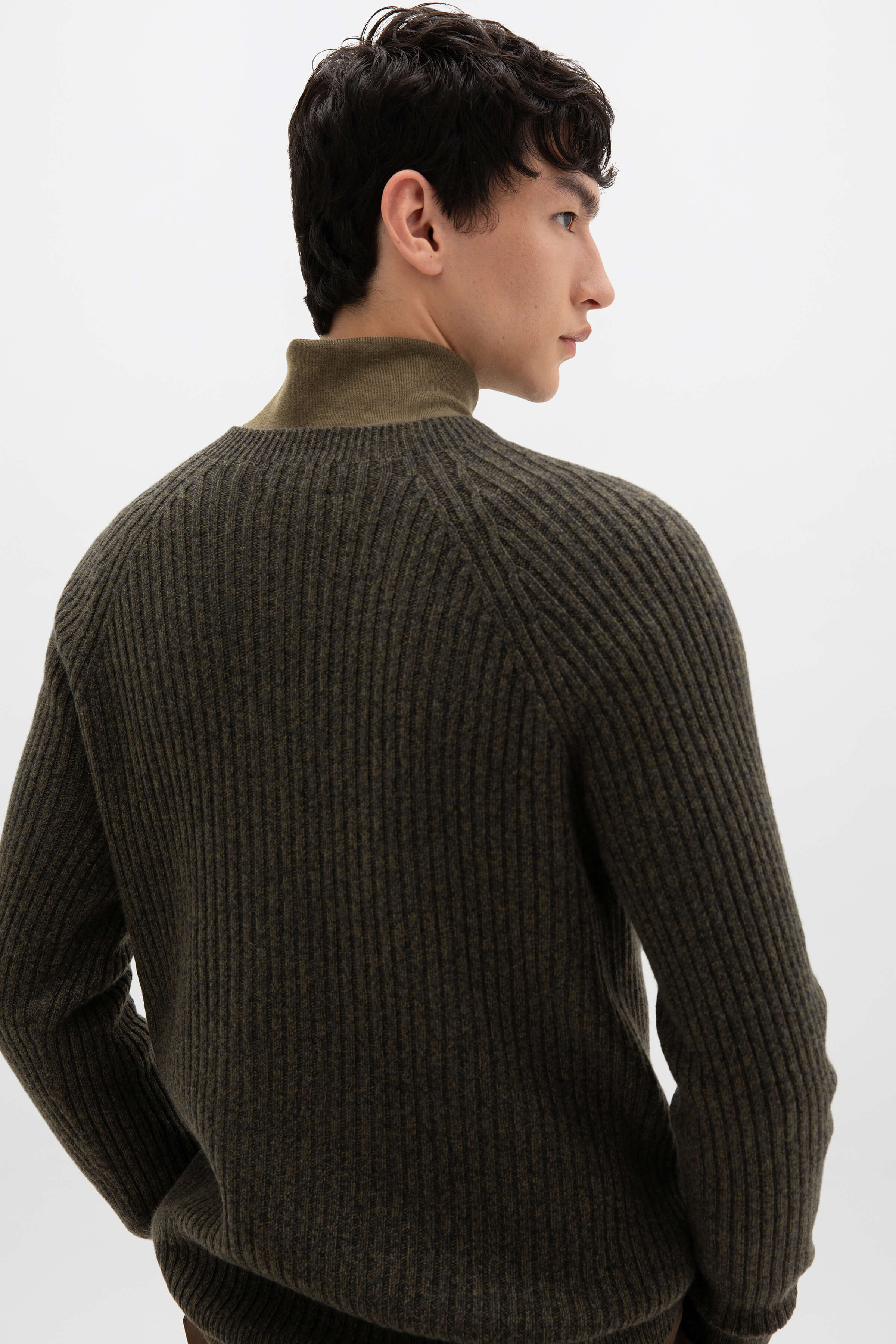 Ribbed Olive Green Cashmere Jumper