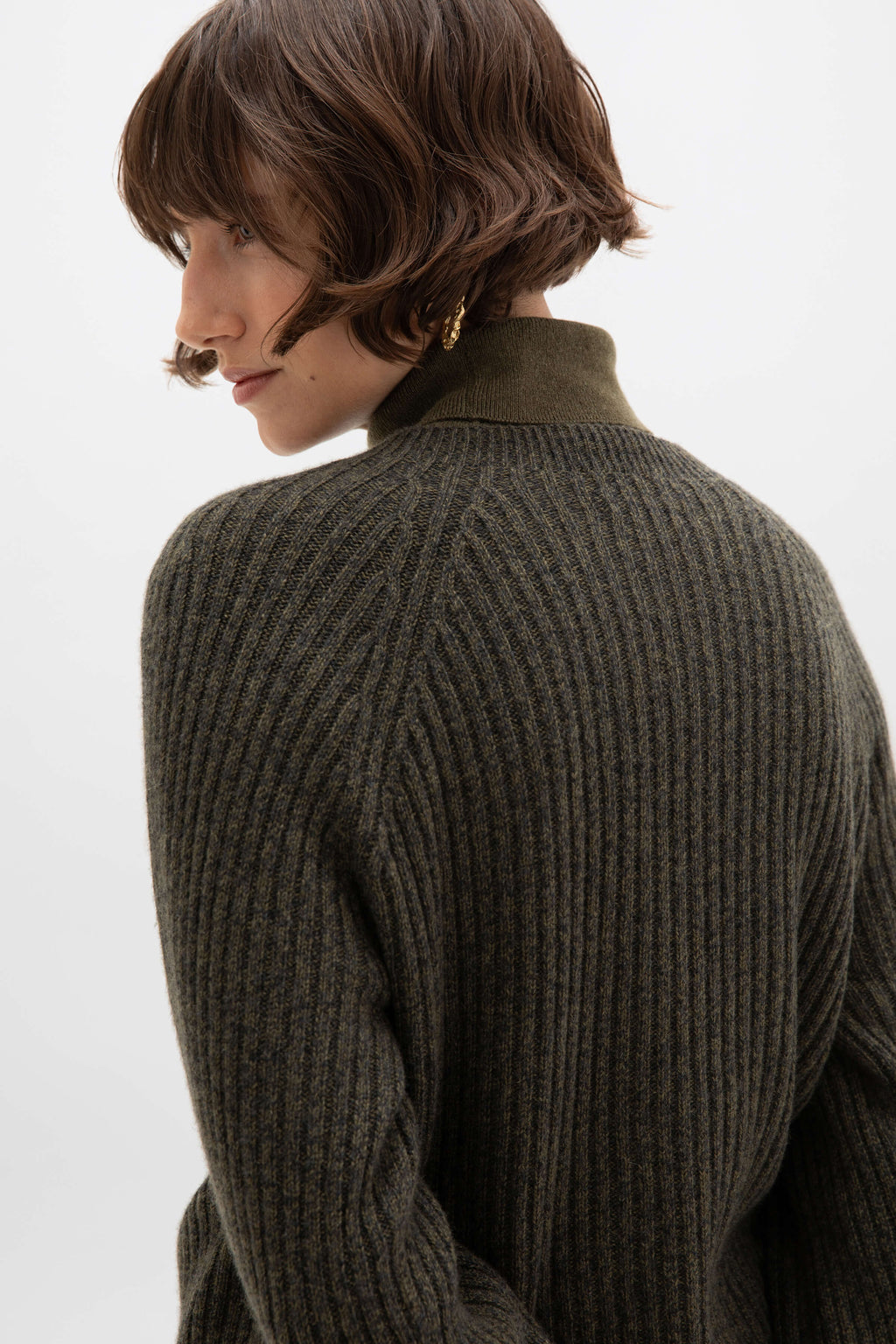 Ribbed Olive Green Cashmere Jumper