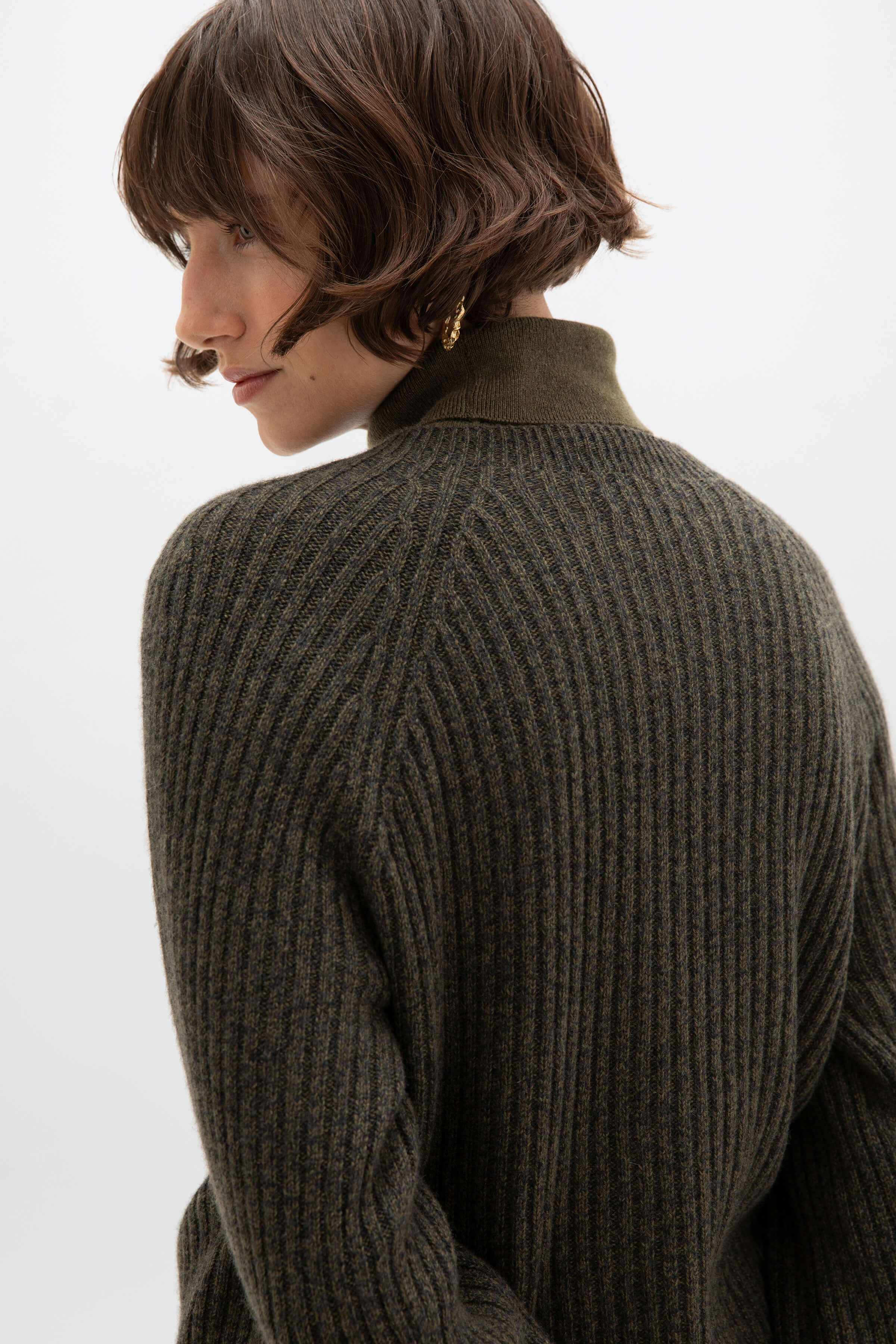 Ribbed Olive Green Cashmere Jumper