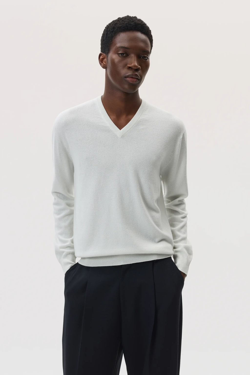 White Cashmere V Neck Jumper