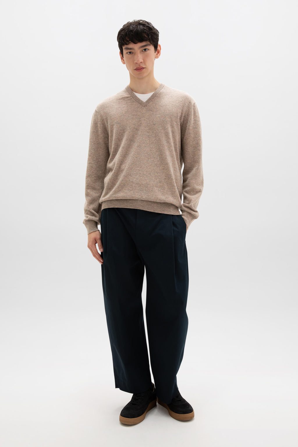 Classic Light Brown Cashmere V Neck Jumper