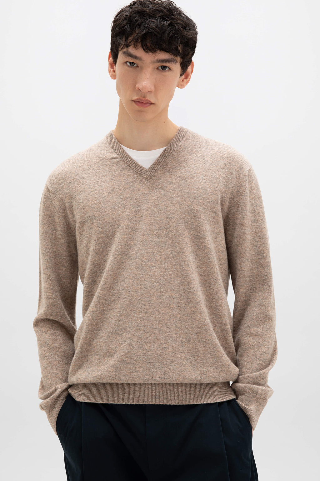 Classic Light Brown Cashmere V Neck Jumper