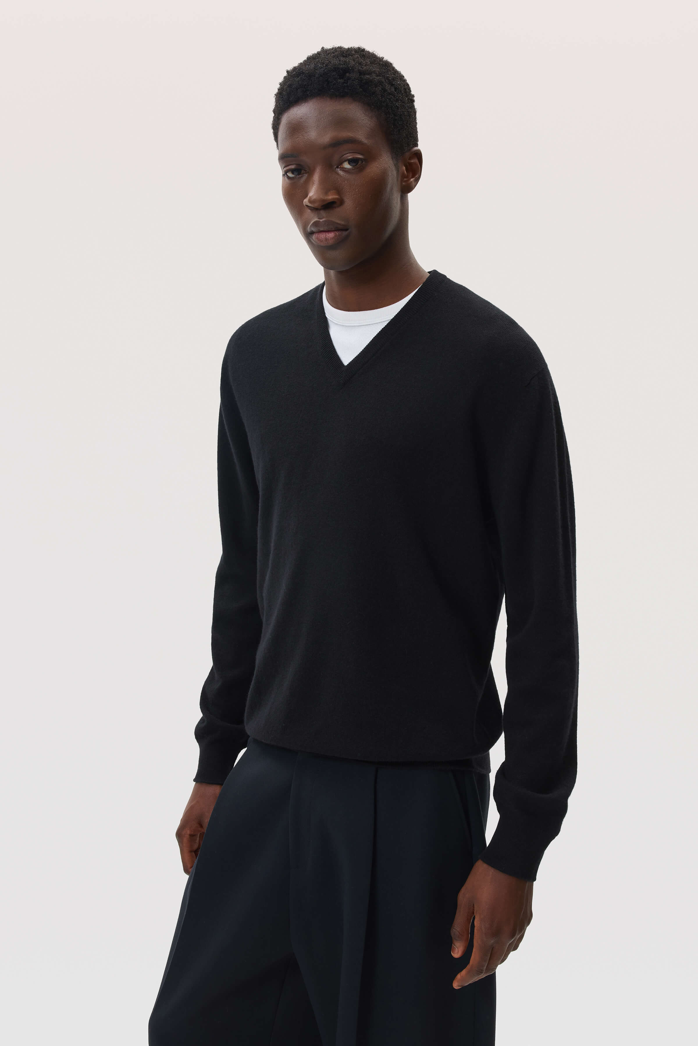 Classic Black Cashmere V Neck Jumper