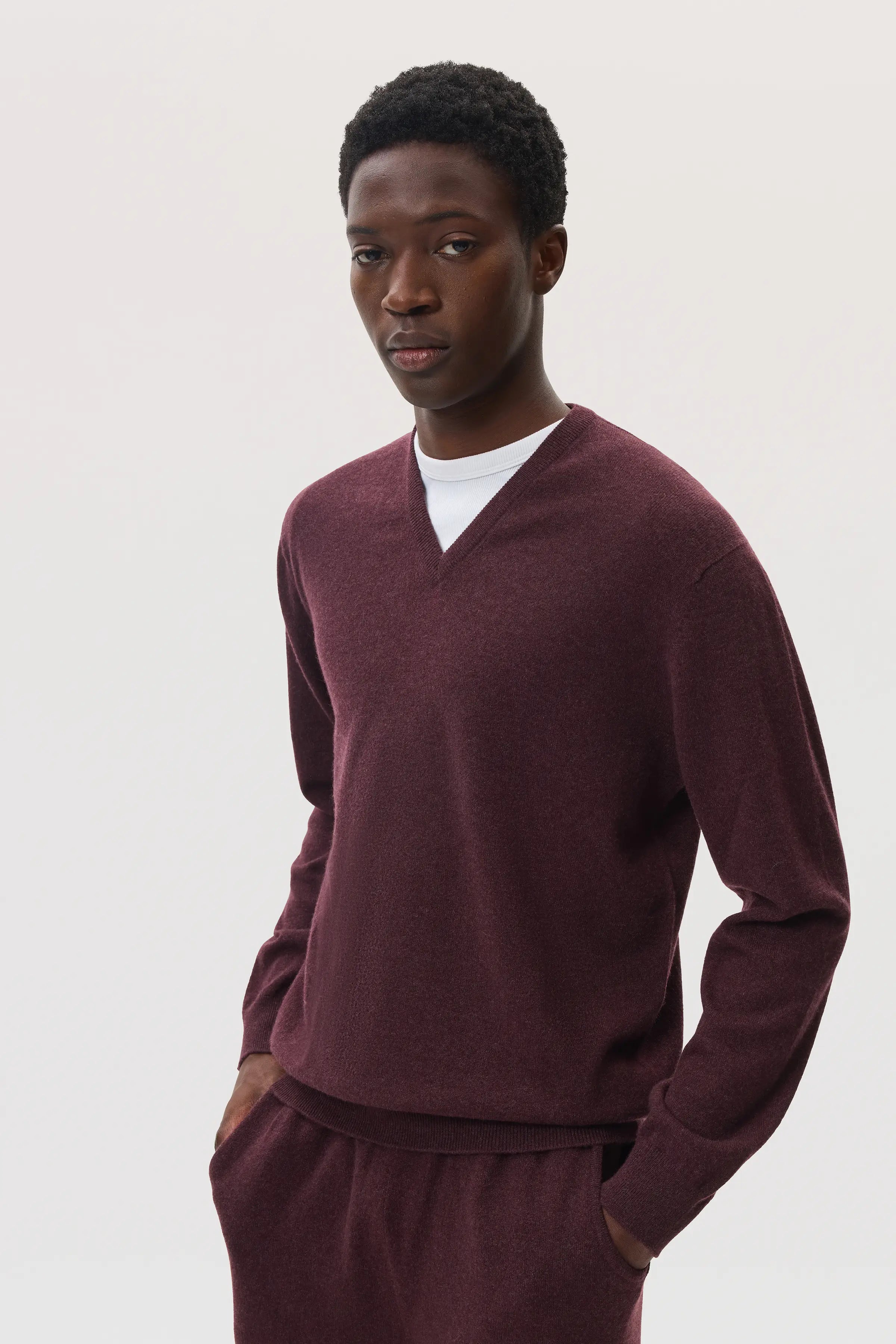 Deep Red Cashmere V Neck Jumper