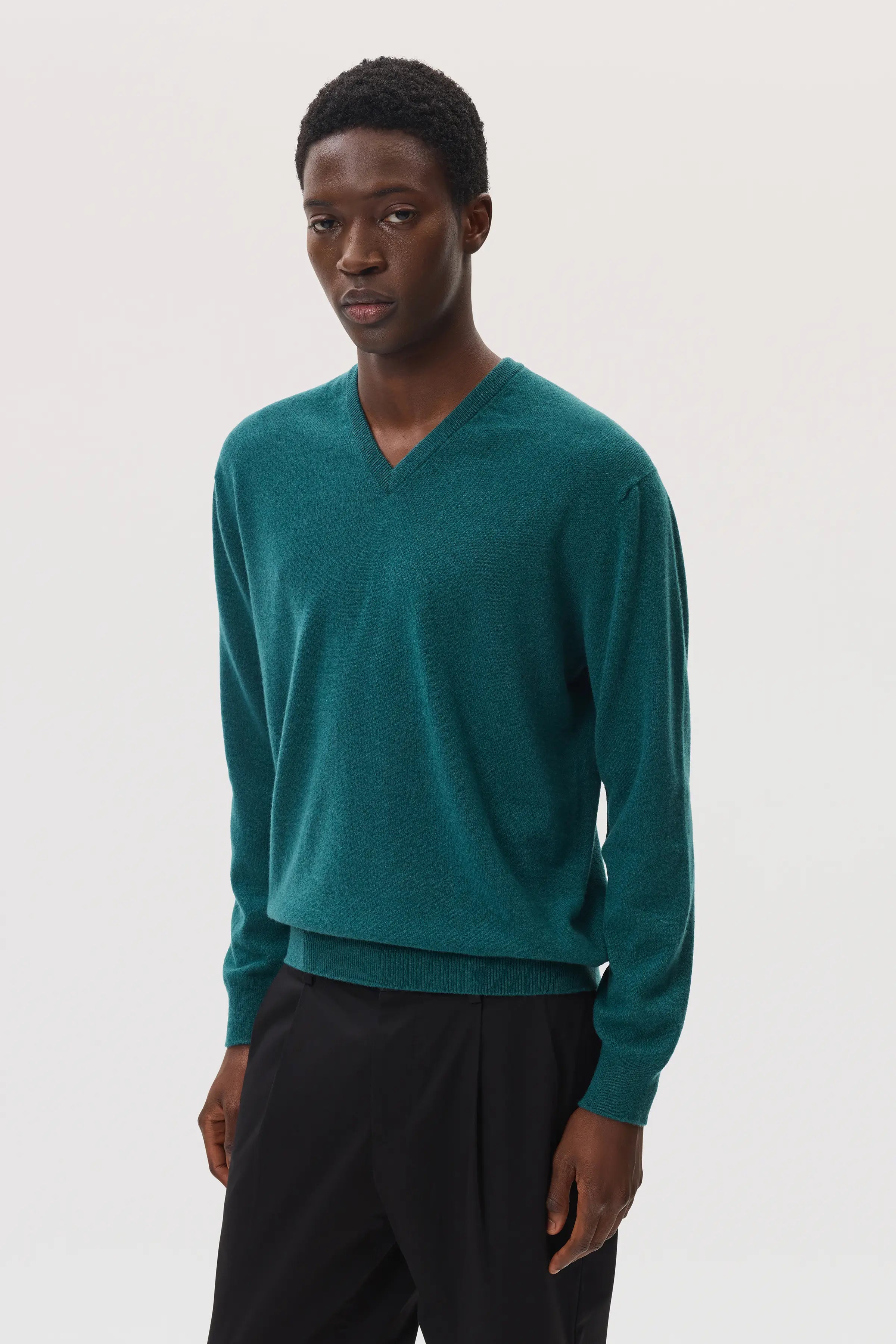Classic Cashmere Green V Neck Jumper
