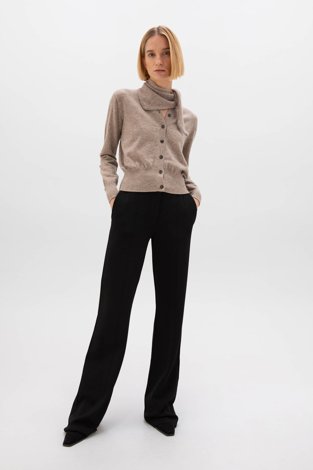 Classic Light Brown Cashmere Cardigan