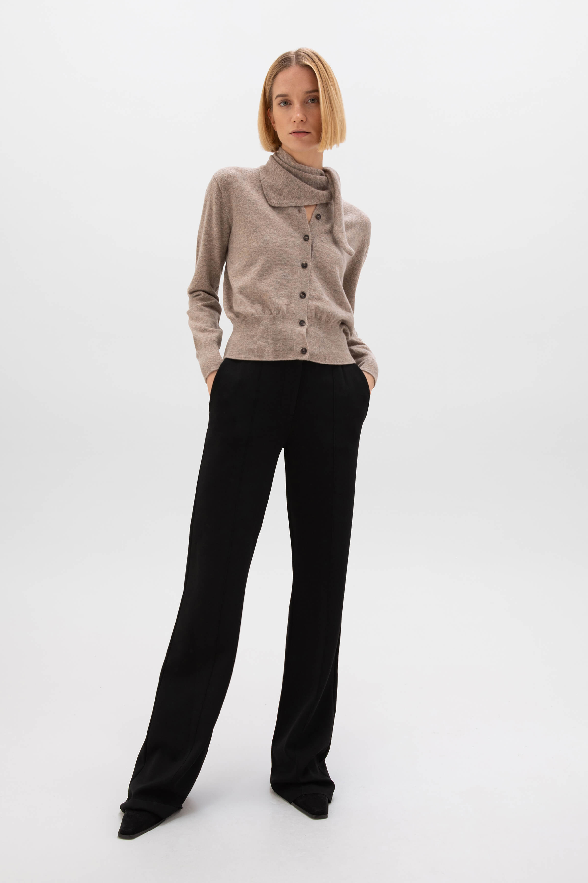 Classic Light Brown Cashmere Cardigan