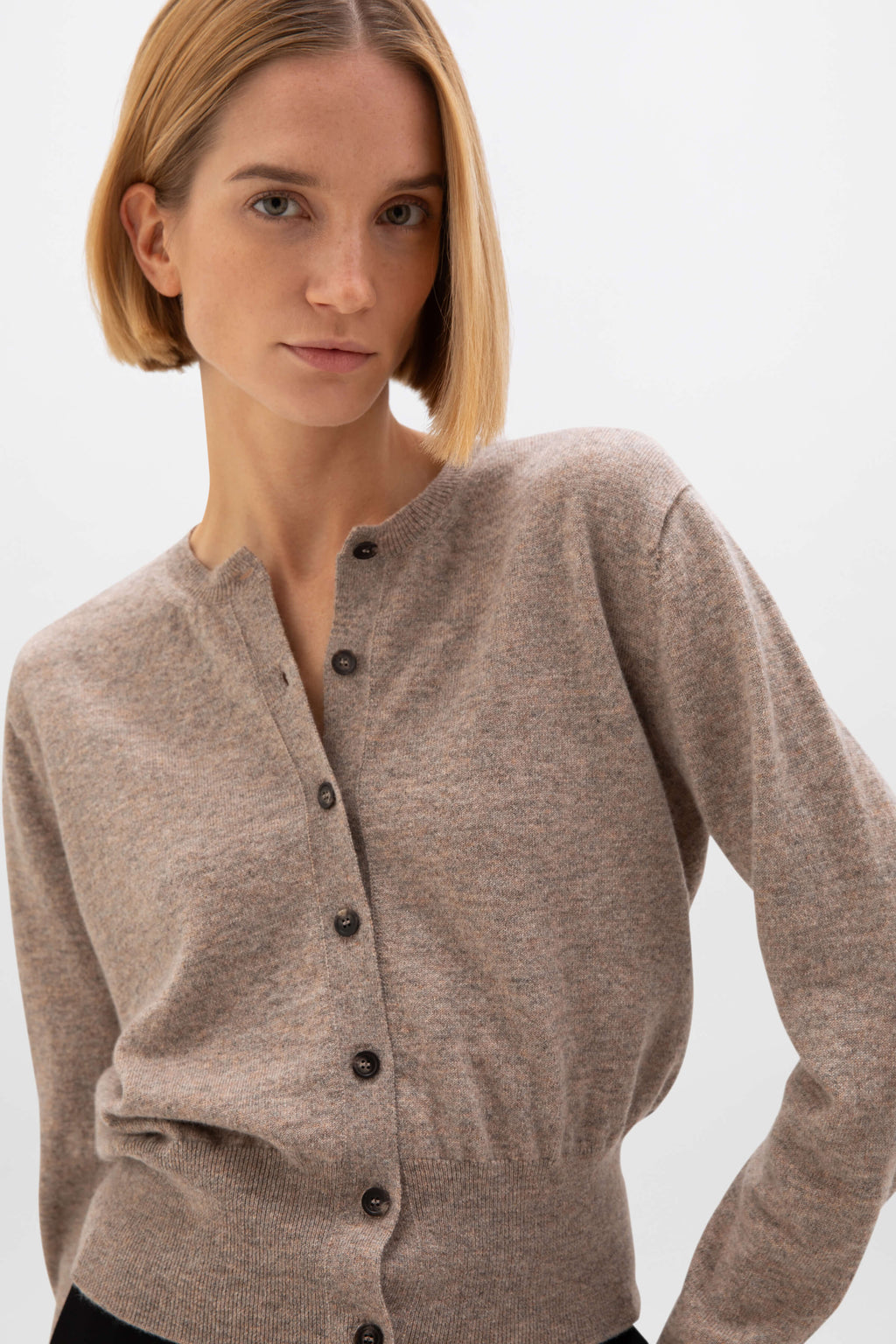 Classic Light Brown Cashmere Cardigan