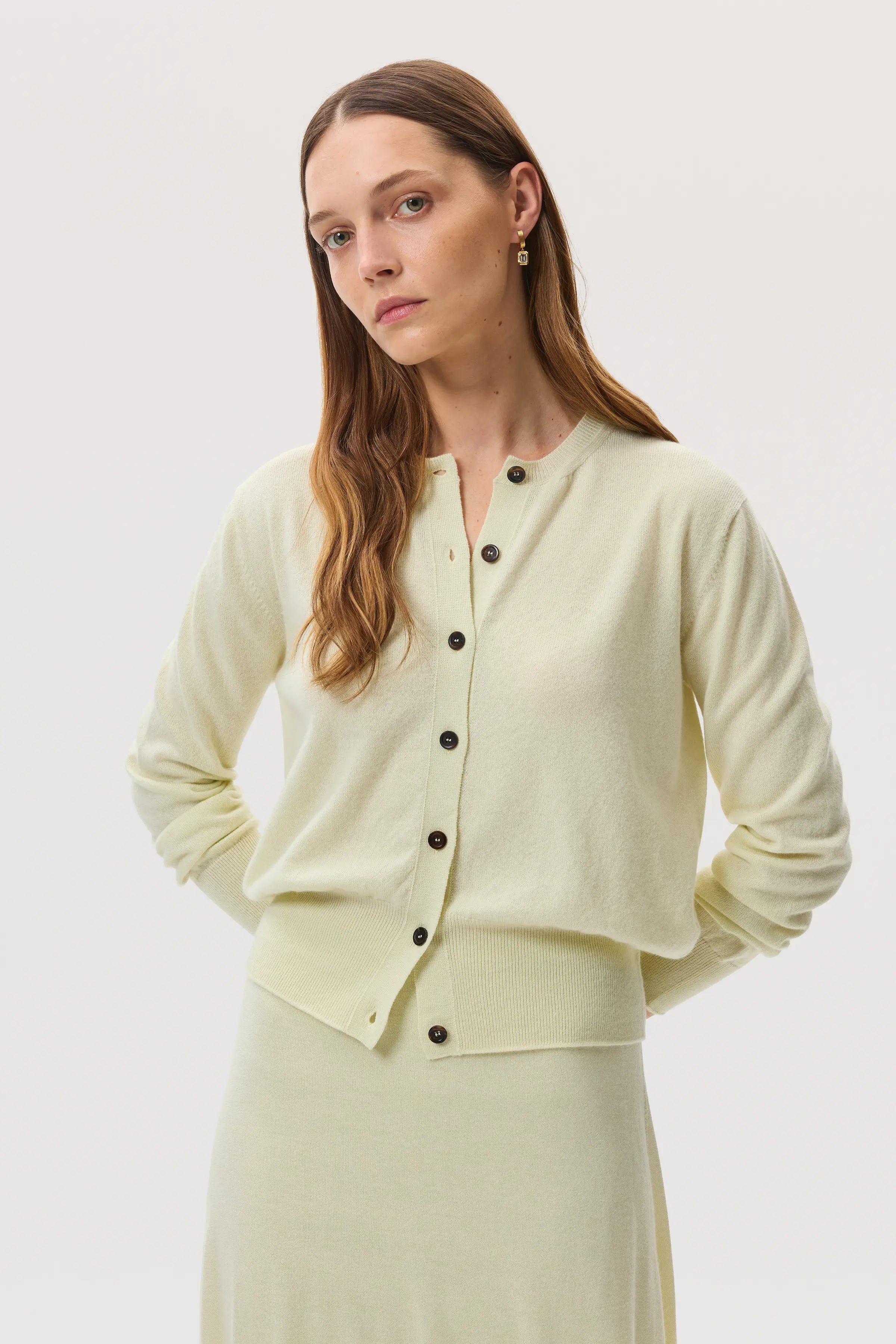 Classic Light Yellow Cashmere Cardigan