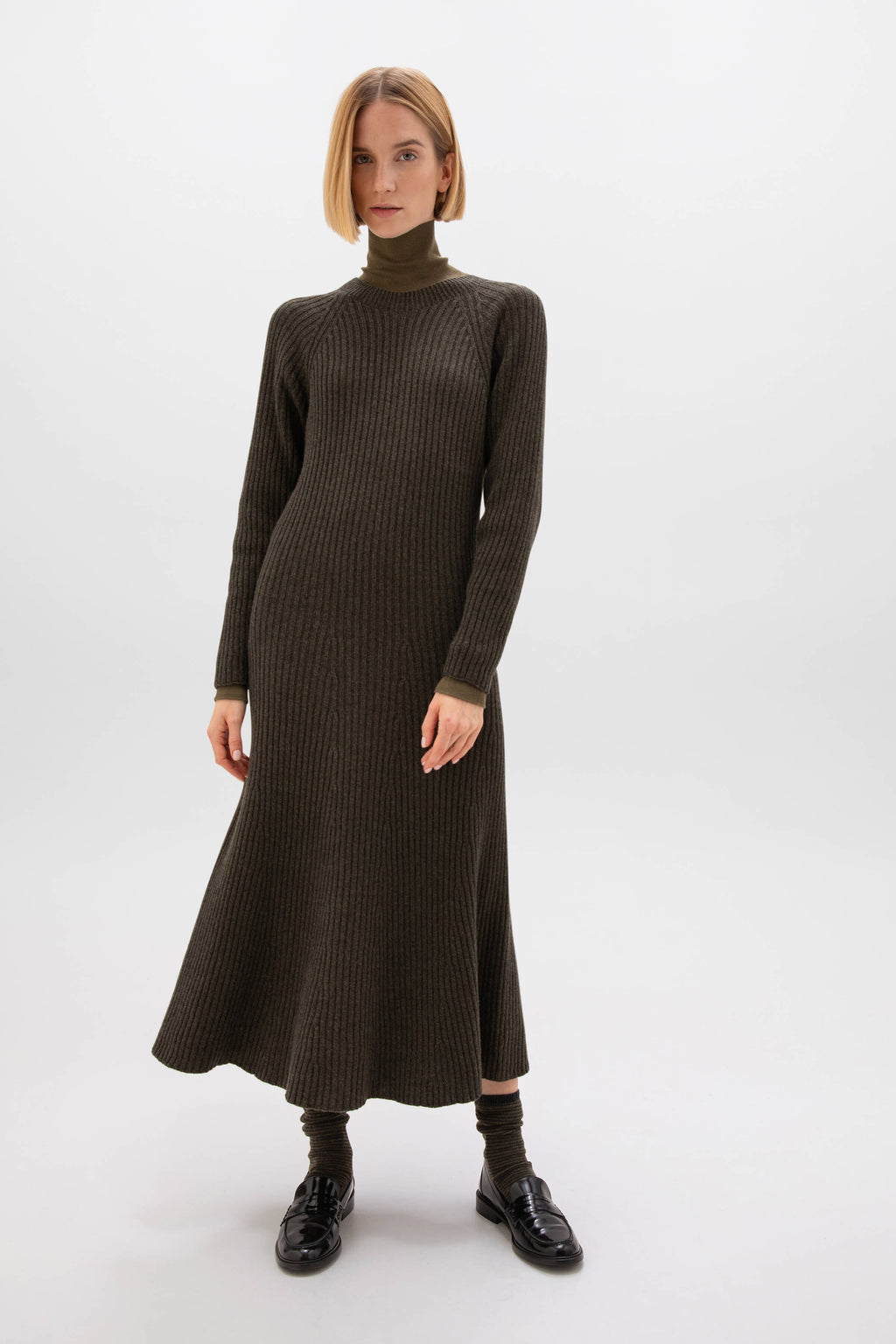 Ribbed Green Cashmere Dress
