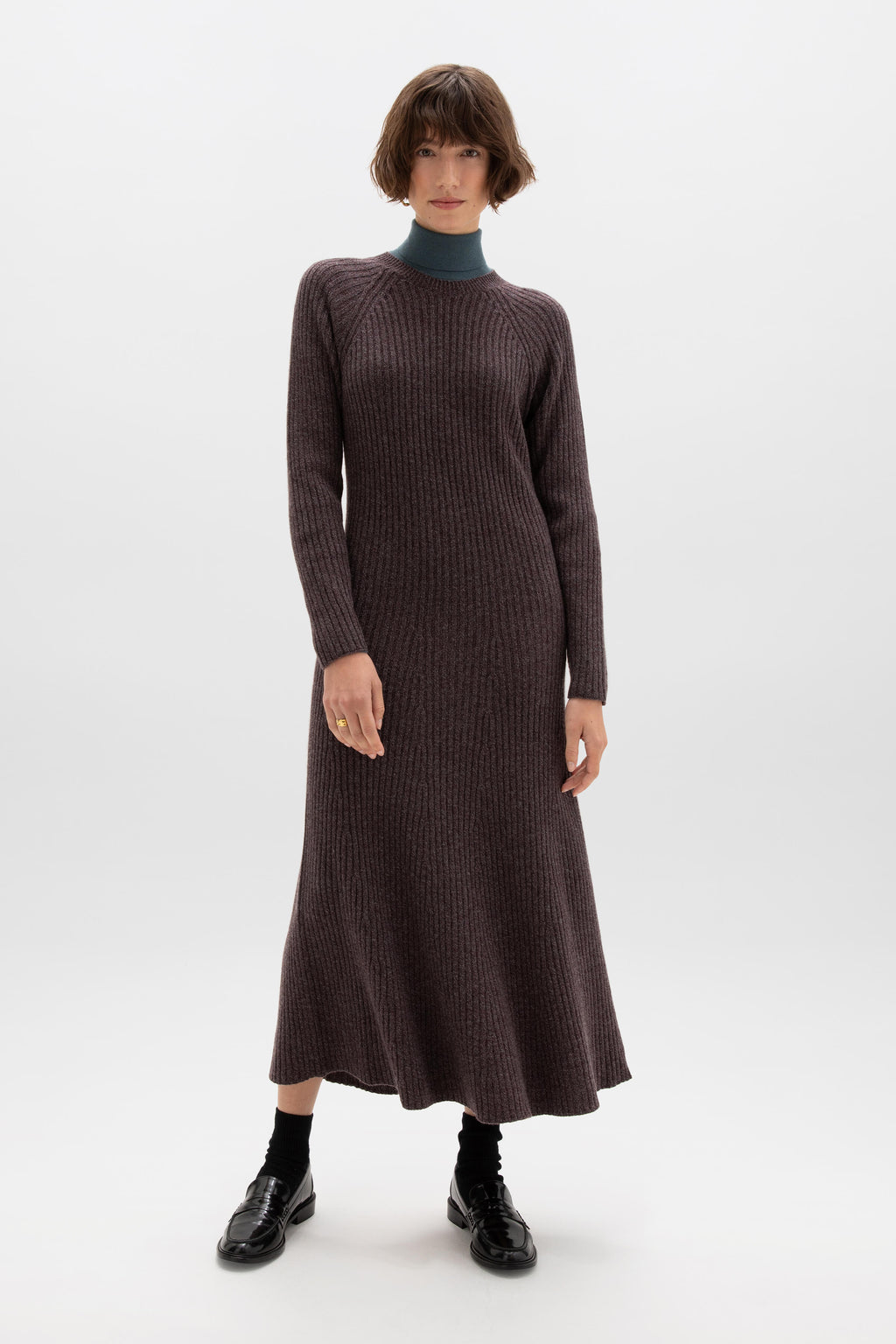 Ribbed Purple Cashmere Dress