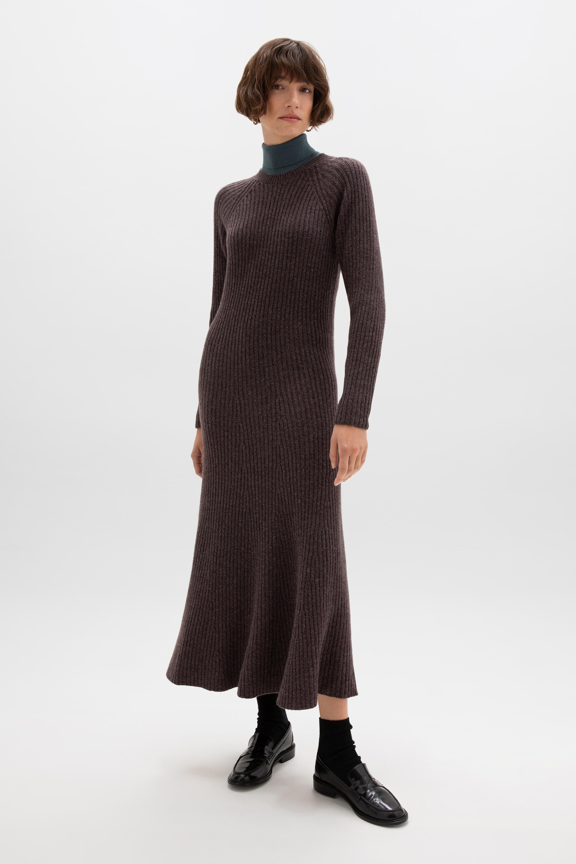 Ribbed Purple Cashmere Dress