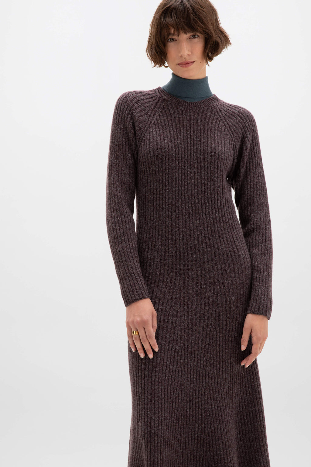 Ribbed Purple Cashmere Dress