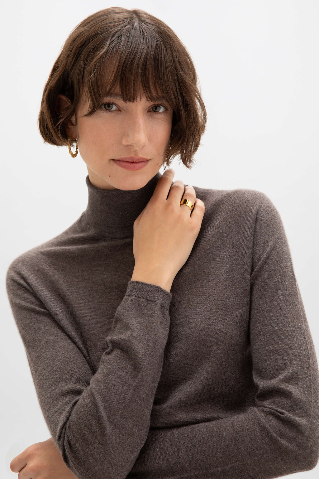 Superfine Cashmere Roll Neck Brown Jumper