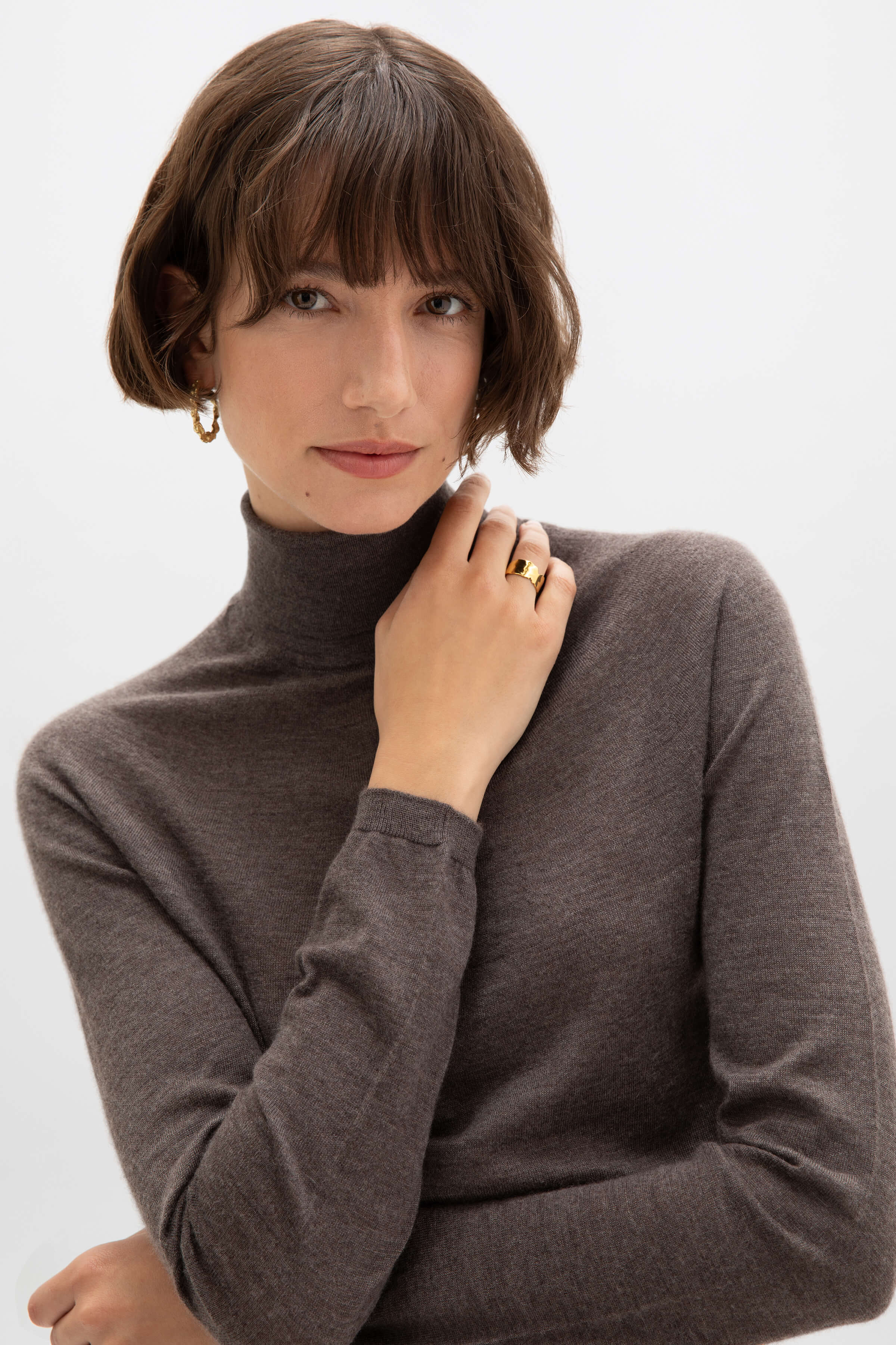 Superfine Cashmere Roll Neck Brown Jumper