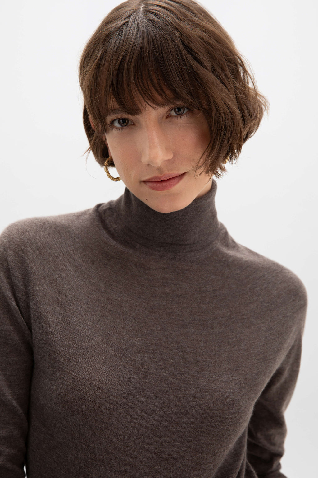 Superfine Cashmere Roll Neck Brown Jumper