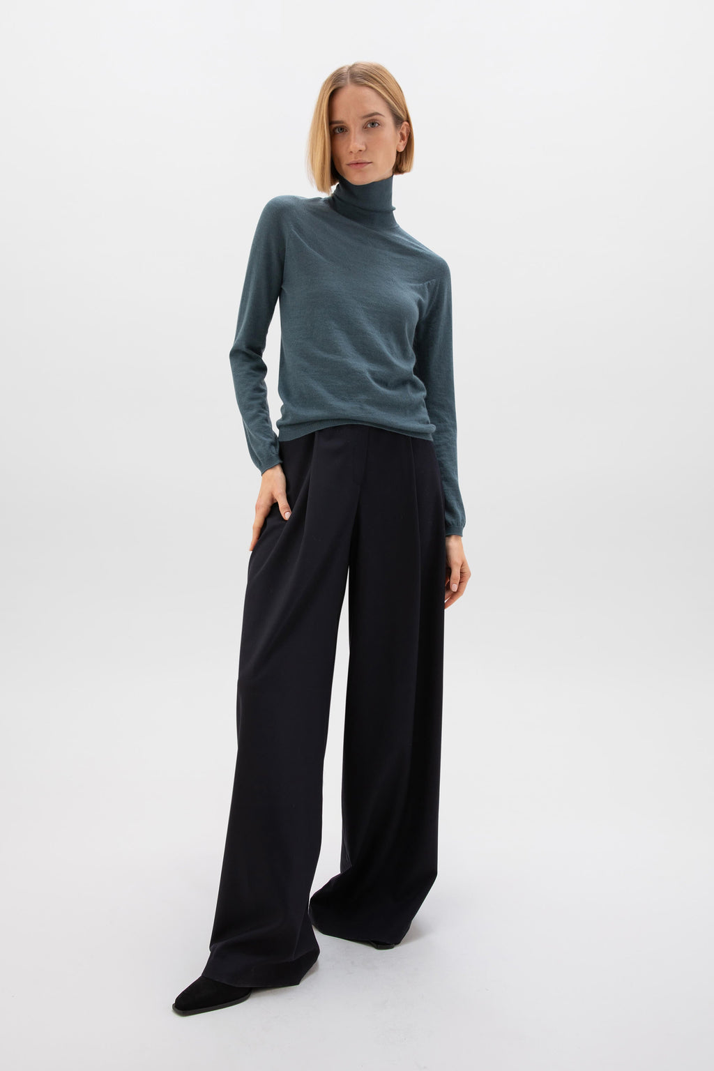 Superfine Cashmere Blue Roll Neck Jumper