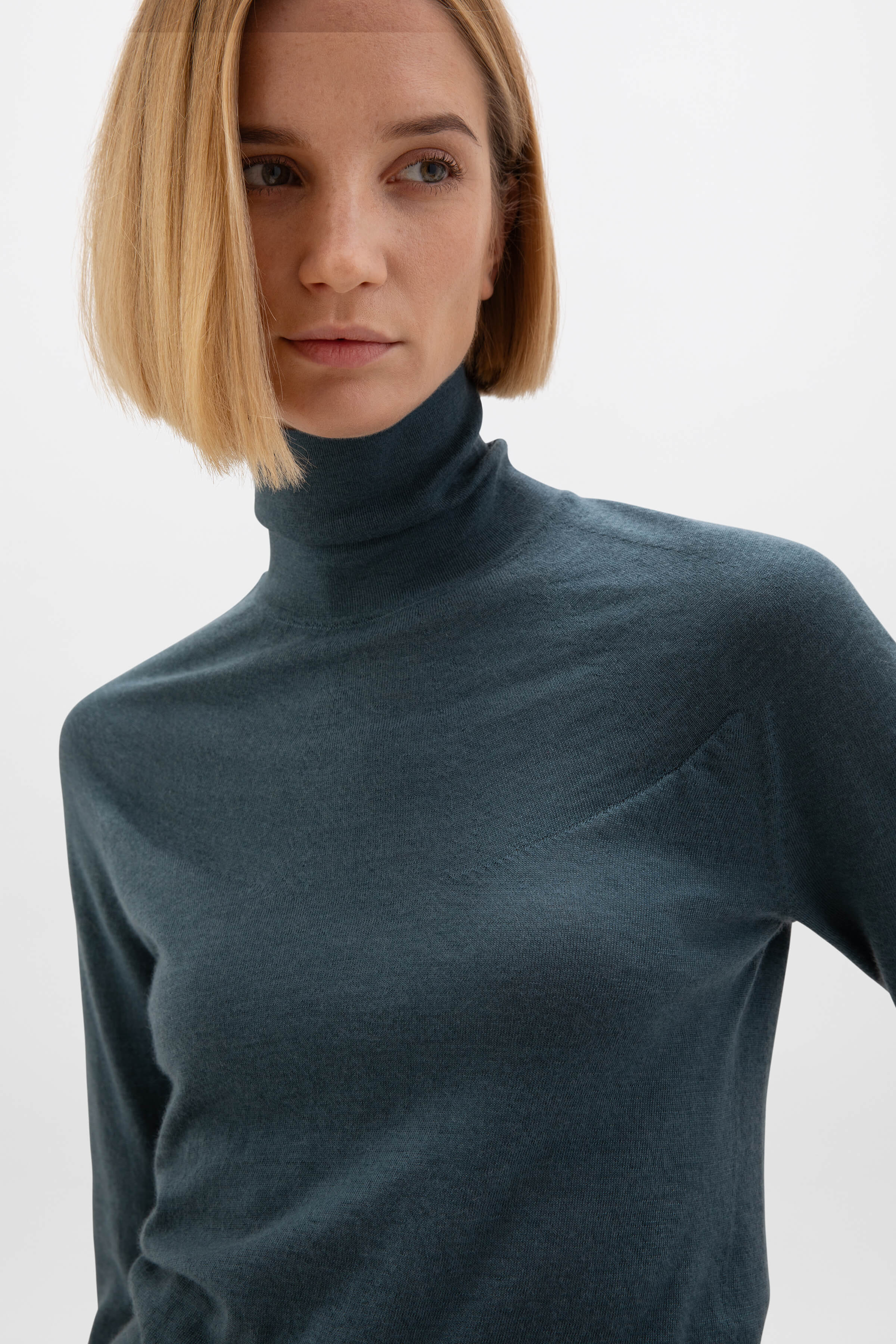 Superfine Cashmere Blue Roll Neck Jumper