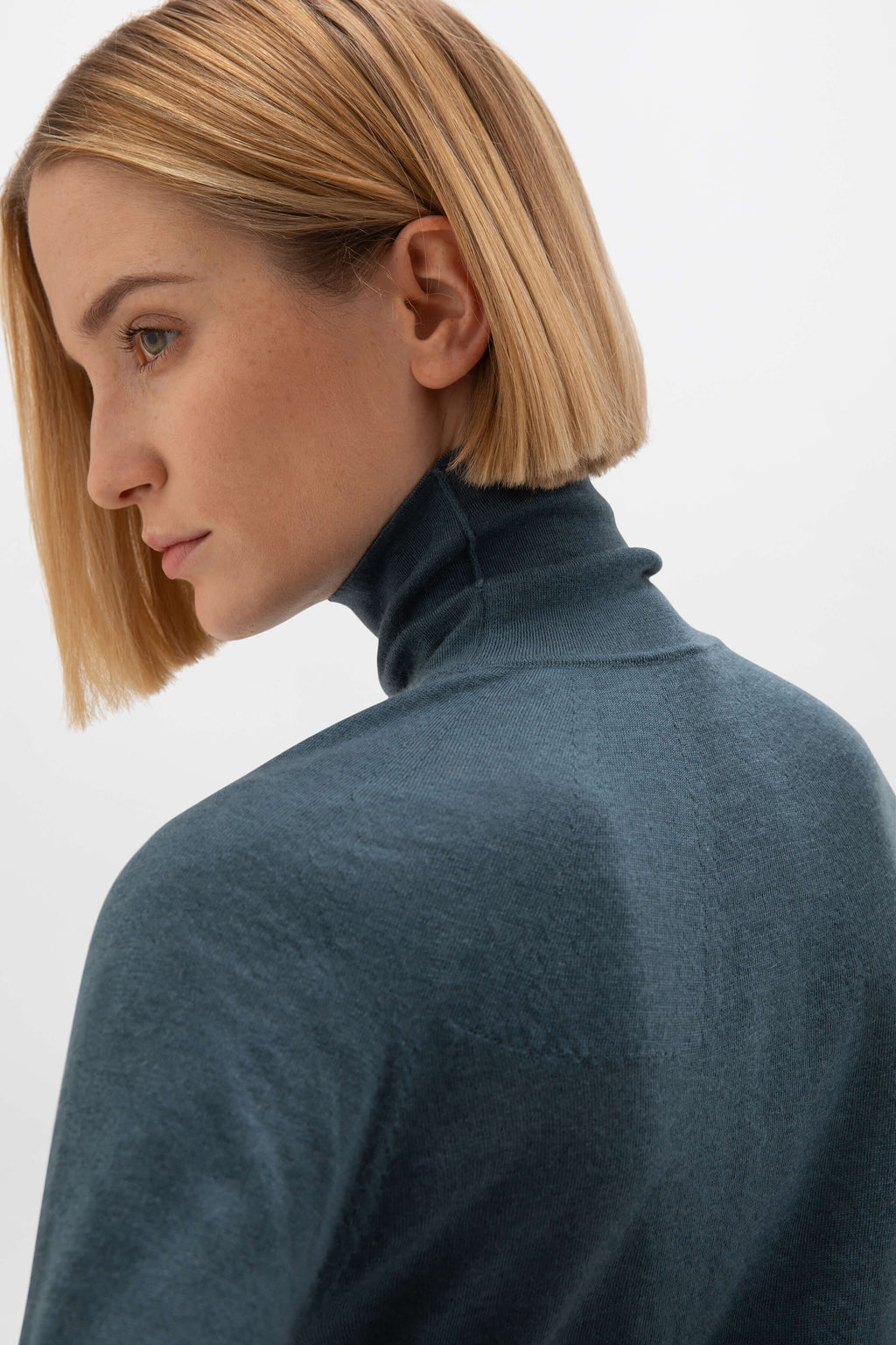 Superfine Cashmere Blue Roll Neck Jumper