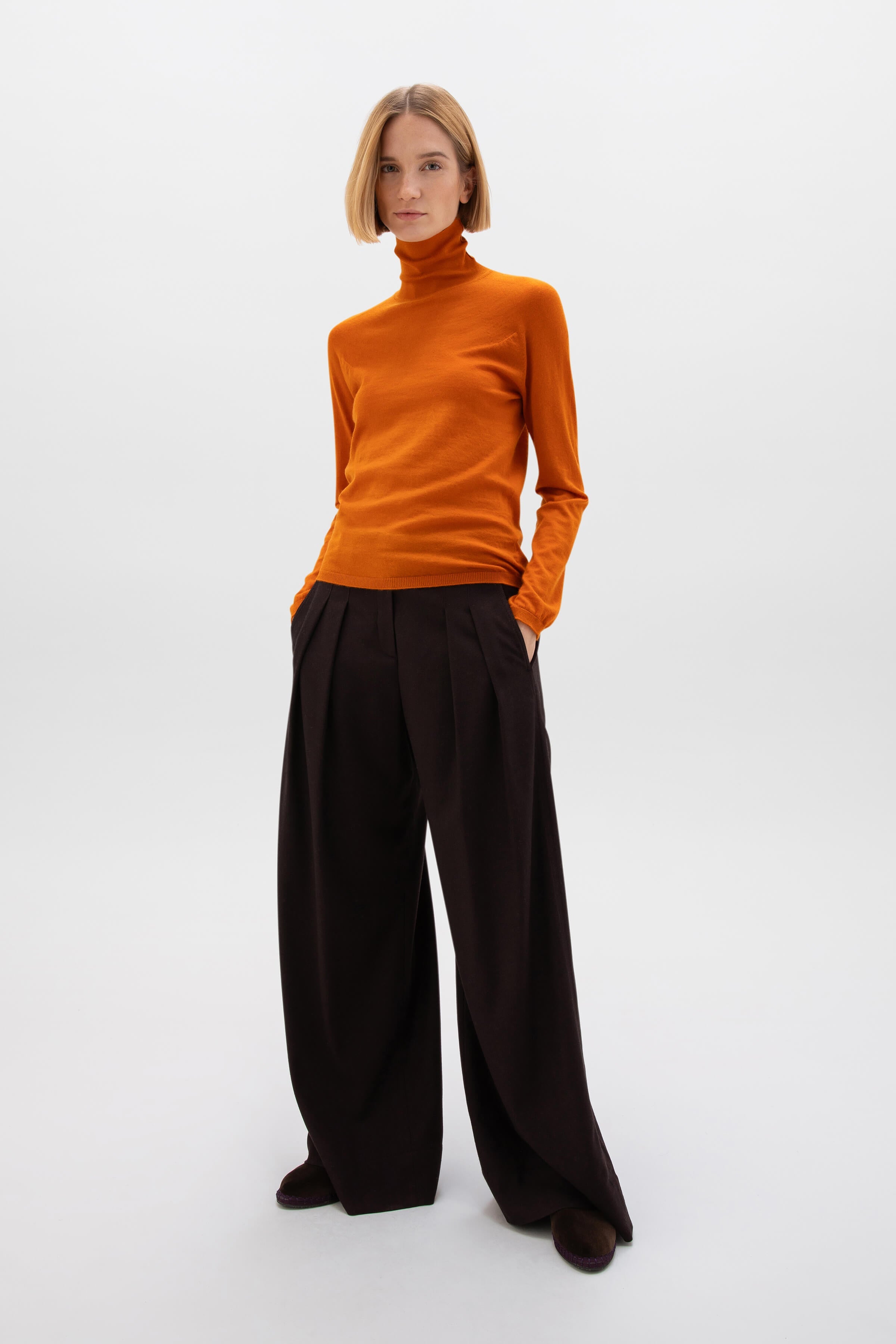 Superfine Cashmere Orange Roll Neck Jumper
