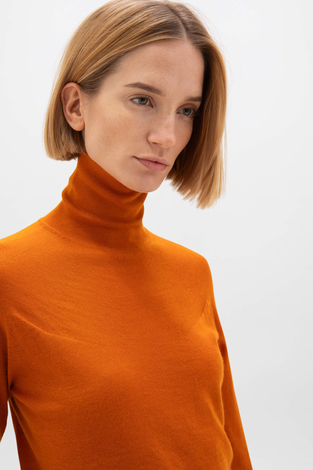 Superfine Cashmere Orange Roll Neck Jumper