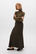 Ribbed Olive Green Cashmere Skirt
