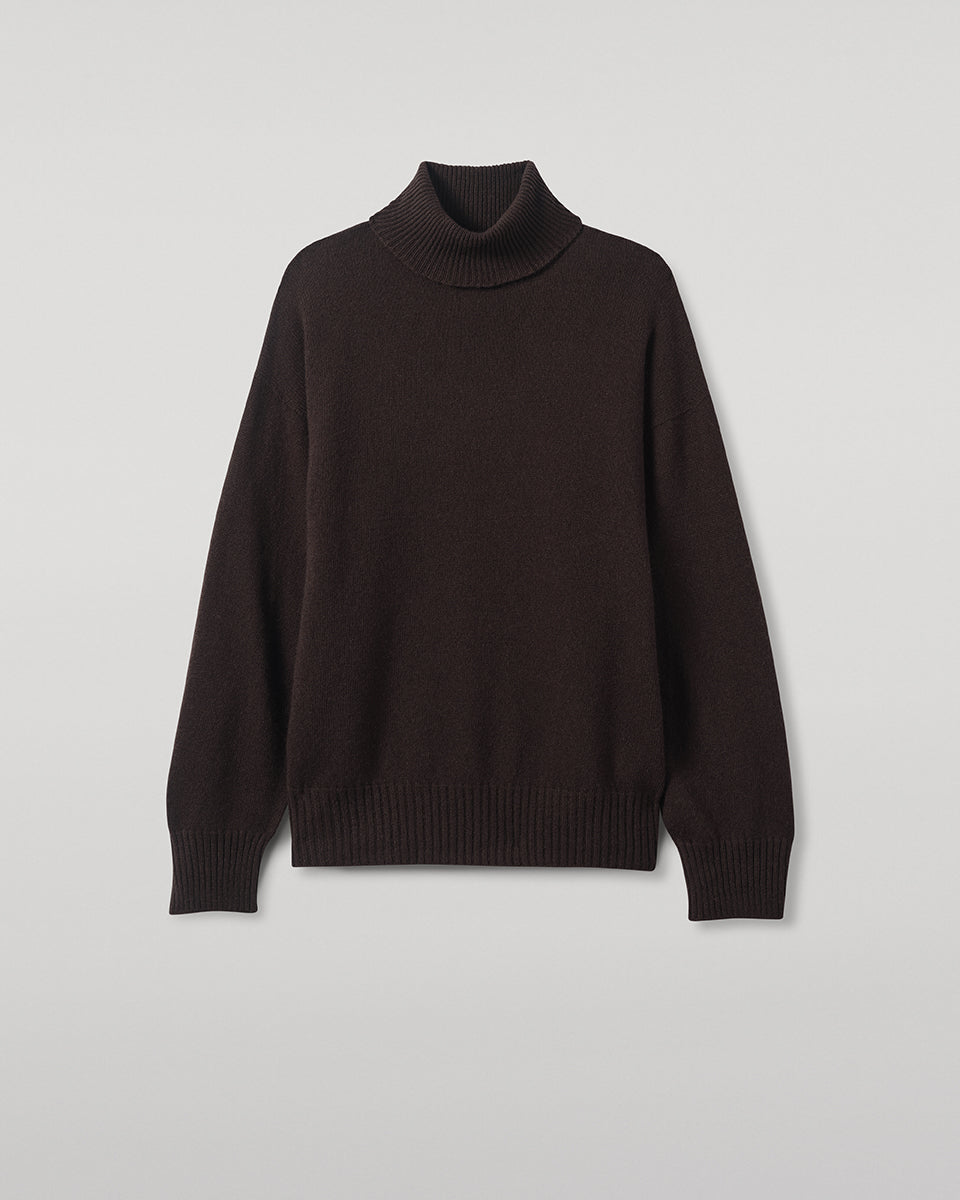 Gauzy Cashmere Dark Brown Roll Neck Jumper