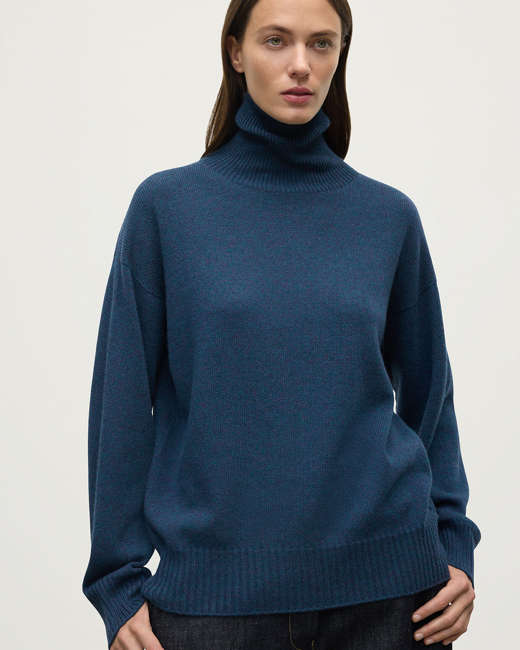 Gauzy Cashmere Navy Roll Neck Jumper