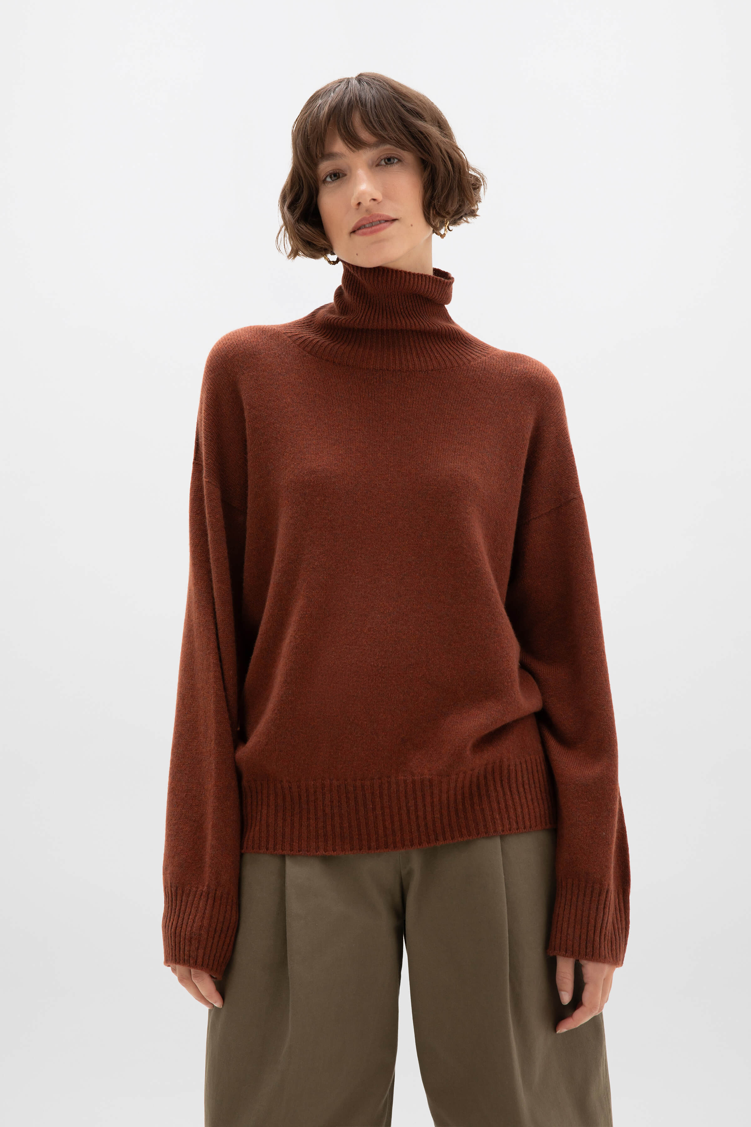 Gauzy Cashmere Roll Neck Red Jumper