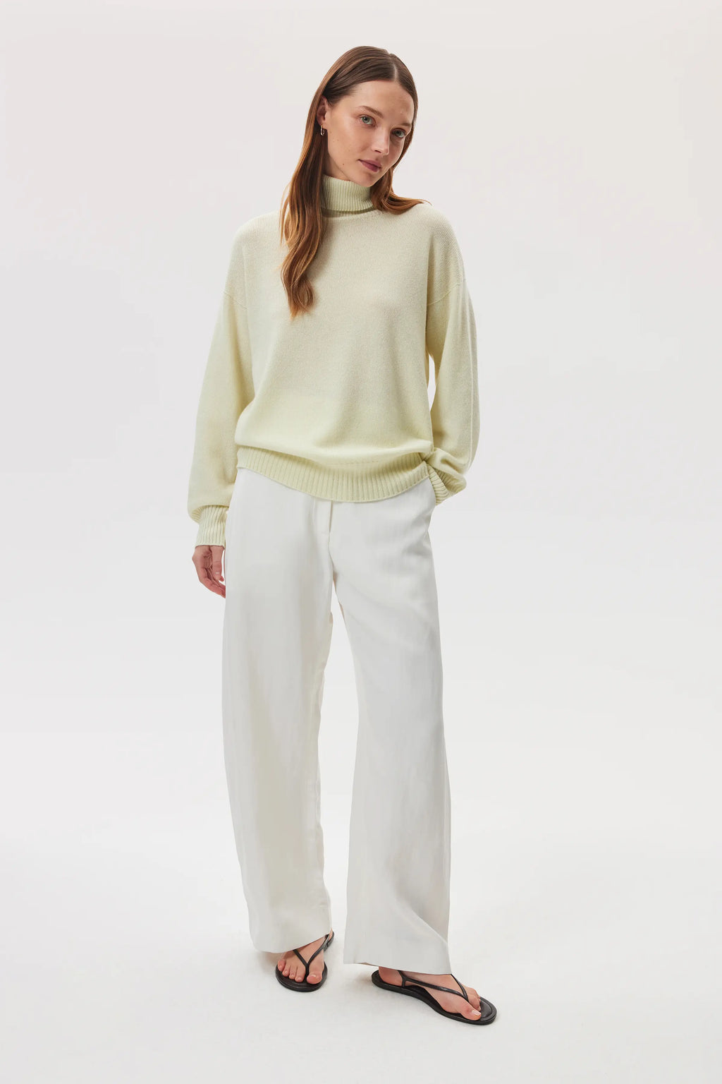 Gauzy Cashmere Roll Neck Light Yellow Jumper