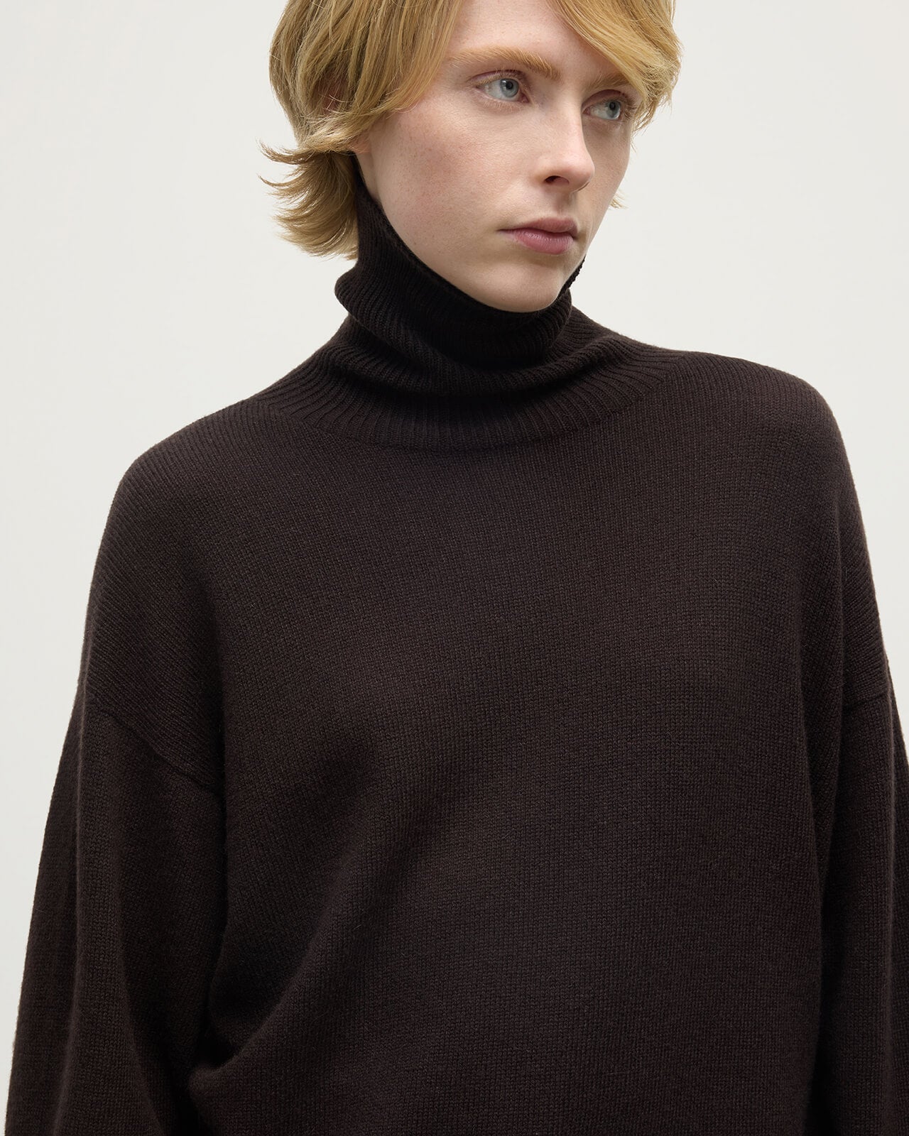 Gauzy Cashmere Dark Brown Roll Neck Jumper